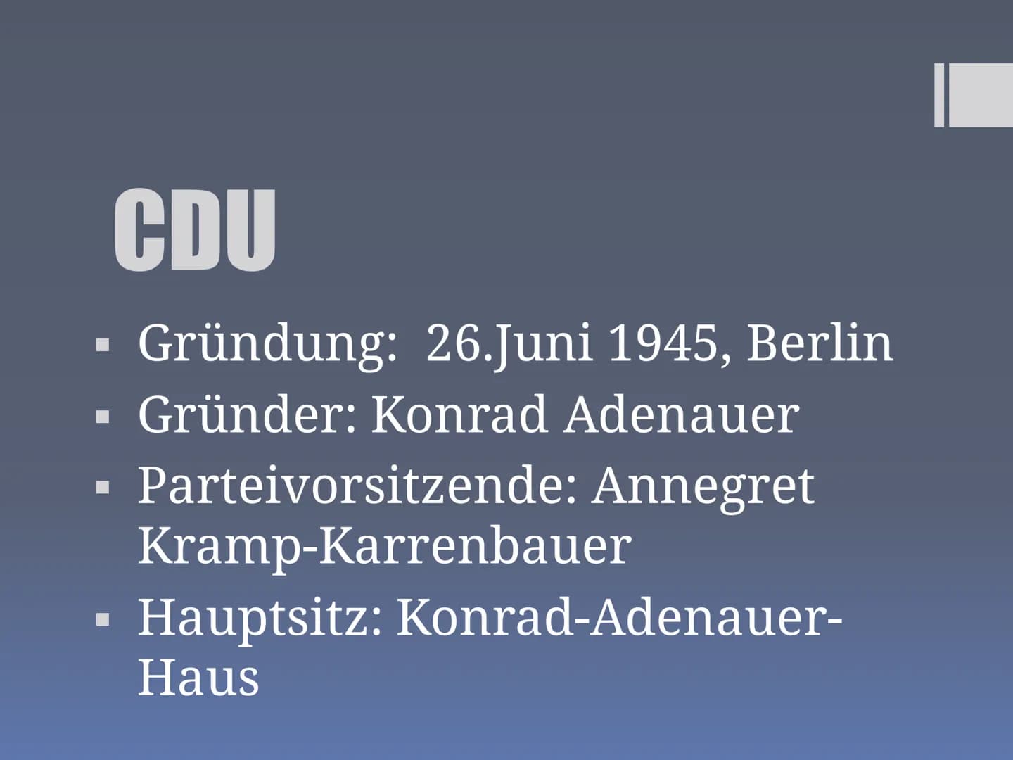 Präsentation über
CDU/CSU
Hrisiyana, Samerah, Hadil, Cosmina, Noor, Nada ■
■
■
■
■
Inhaltsverzeichnis:
Wer sind CDU und CSU?
Aufgaben im Bun