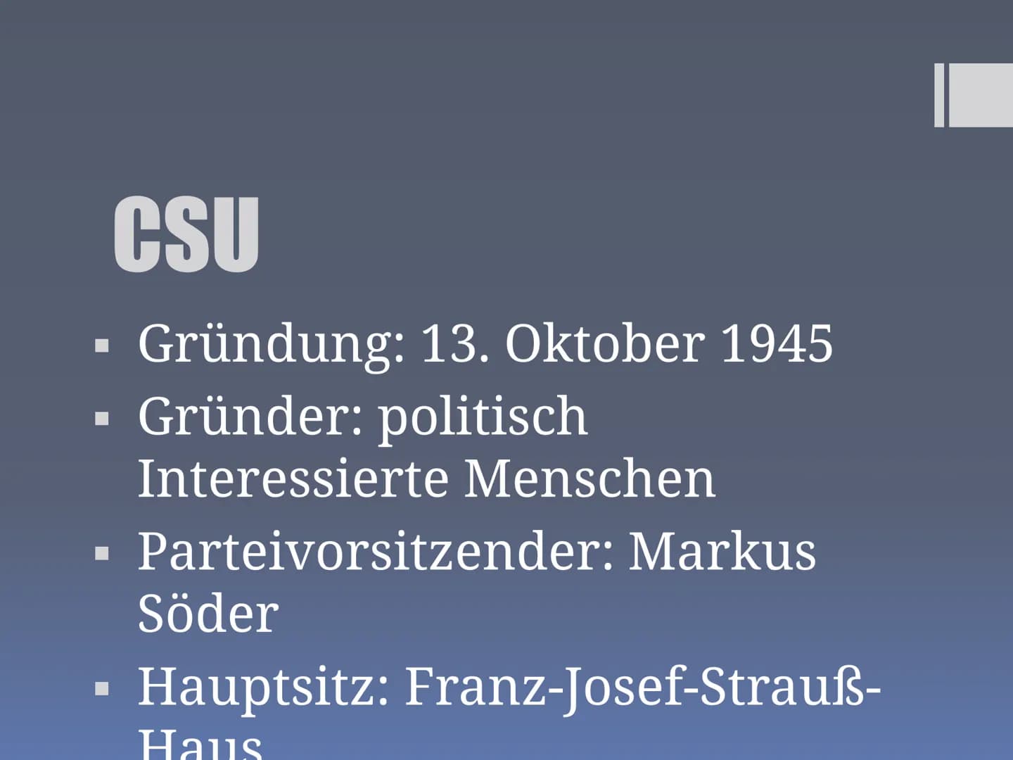 Präsentation über
CDU/CSU
Hrisiyana, Samerah, Hadil, Cosmina, Noor, Nada ■
■
■
■
■
Inhaltsverzeichnis:
Wer sind CDU und CSU?
Aufgaben im Bun