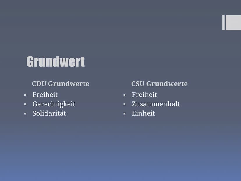 Präsentation über
CDU/CSU
Hrisiyana, Samerah, Hadil, Cosmina, Noor, Nada ■
■
■
■
■
Inhaltsverzeichnis:
Wer sind CDU und CSU?
Aufgaben im Bun