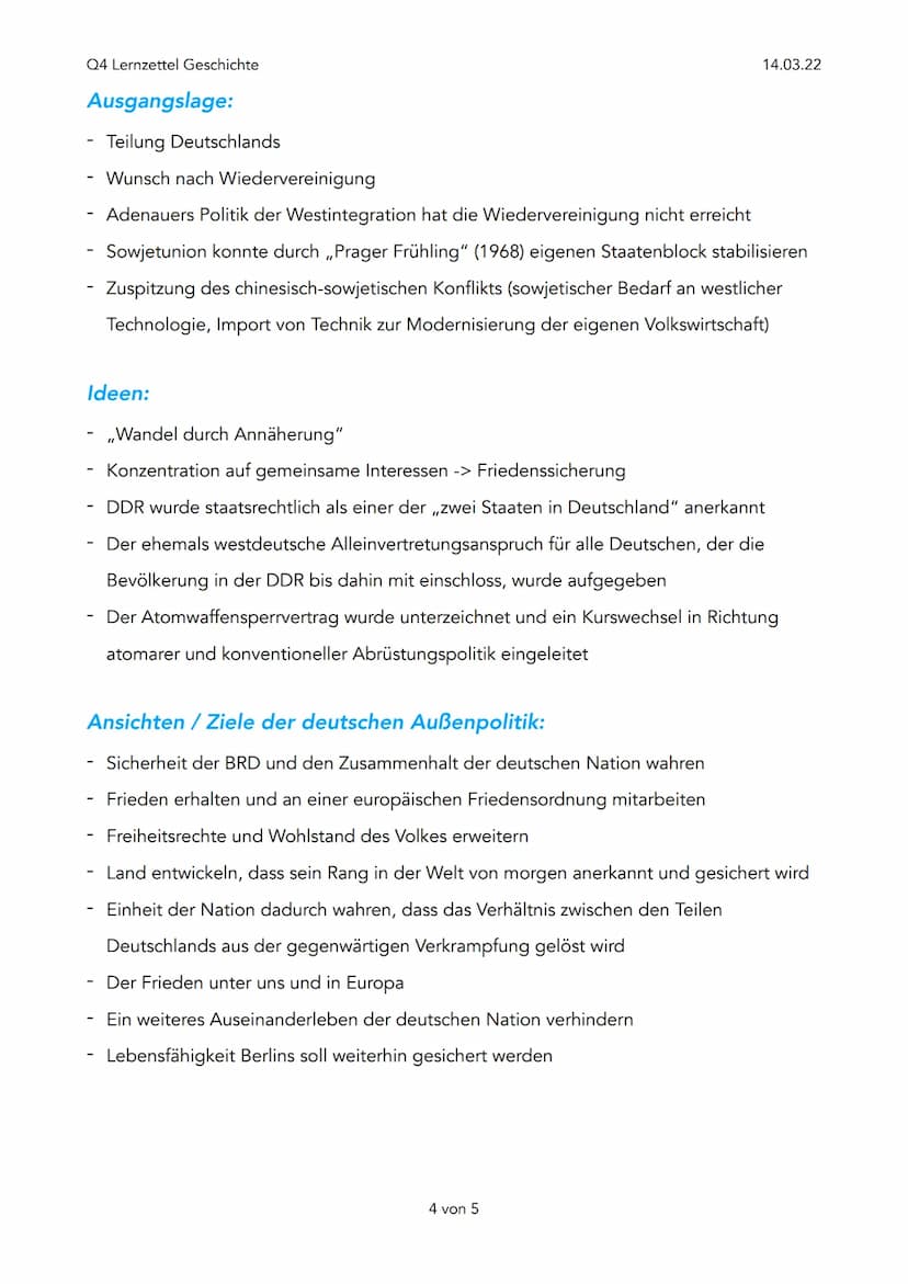 Q4 Lernzettel Geschichte
Konrad Adenauer CDU (1949-1963)
Grundpositionen:
- Aufhebung des Besatzungsstatus
-
Politik der Bundeskanzler Adena