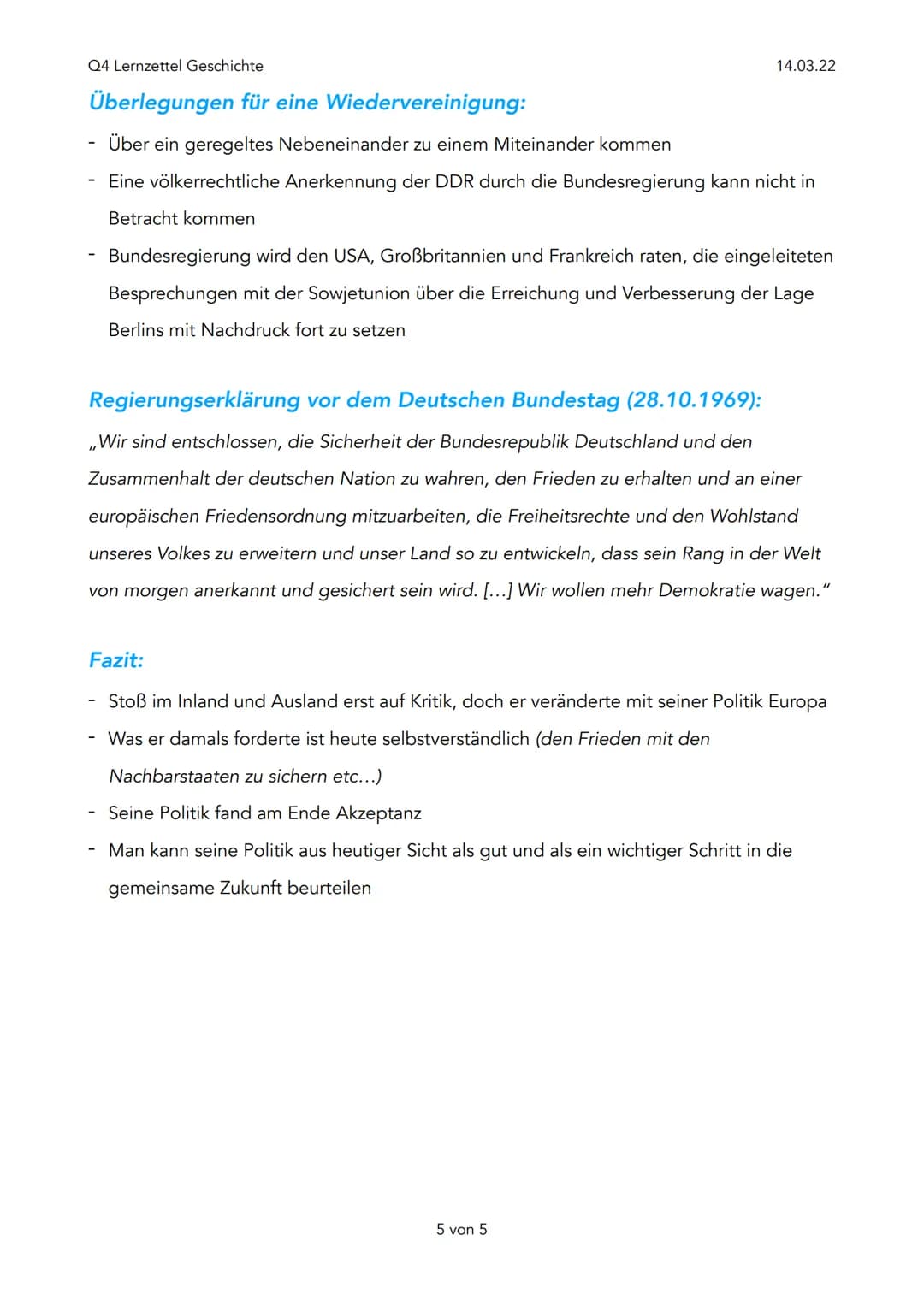 Q4 Lernzettel Geschichte
Konrad Adenauer CDU (1949-1963)
Grundpositionen:
- Aufhebung des Besatzungsstatus
-
Politik der Bundeskanzler Adena