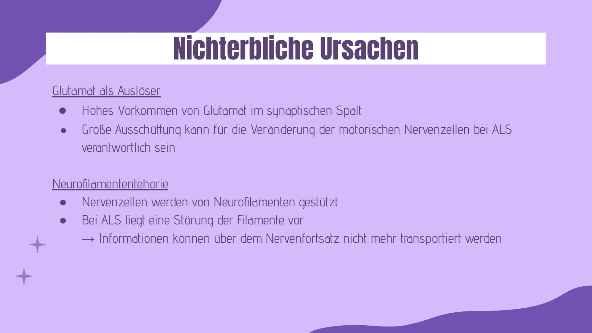 +
Amyotrophe
Lateralsklerose
(ALS)
Präsentation von Sara und Evin 01.
Definition
04.
Verlaufsformen
Inhaltsverzeichnis
02.
Verbreitung
05.
S