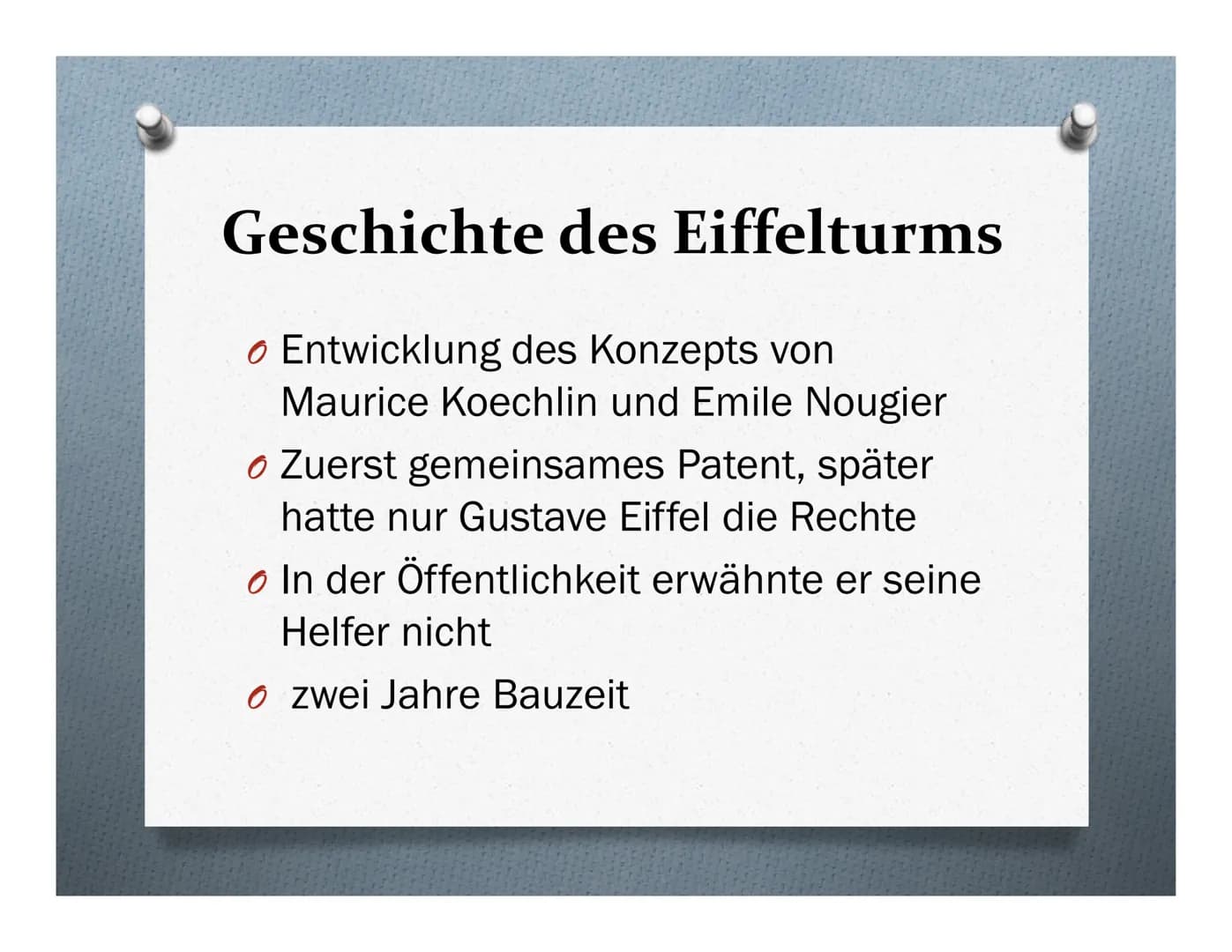 Der Eiffelturm
Das Wahrzeichen von Paris Übersicht
1. Wichtige Fakten über den Eiffelturm
Teil 1+2
2. Standort des Eiffelturms
3. Geschichte