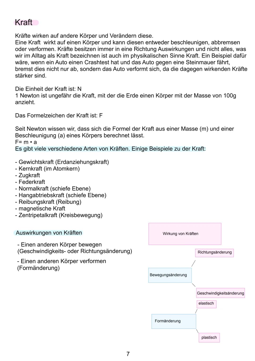 Kraft
Kräfte wirken auf andere Körper und Verändern diese.
Eine Kraft wirkt auf einen Körper und kann diesen entweder beschleunigen, abbrems