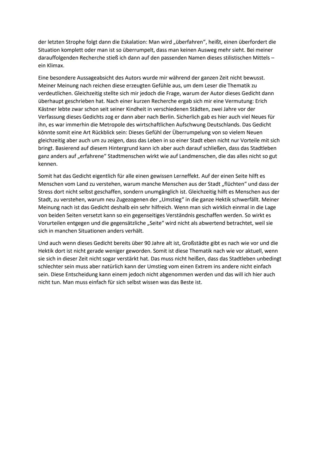 ,,Besuch vom Lande" - Erich Kästner-
Gedichtinterpretation
-
In Erich Kästners Gedicht ,,Besuch vom Lande" geht es um die Wirkung der Großst