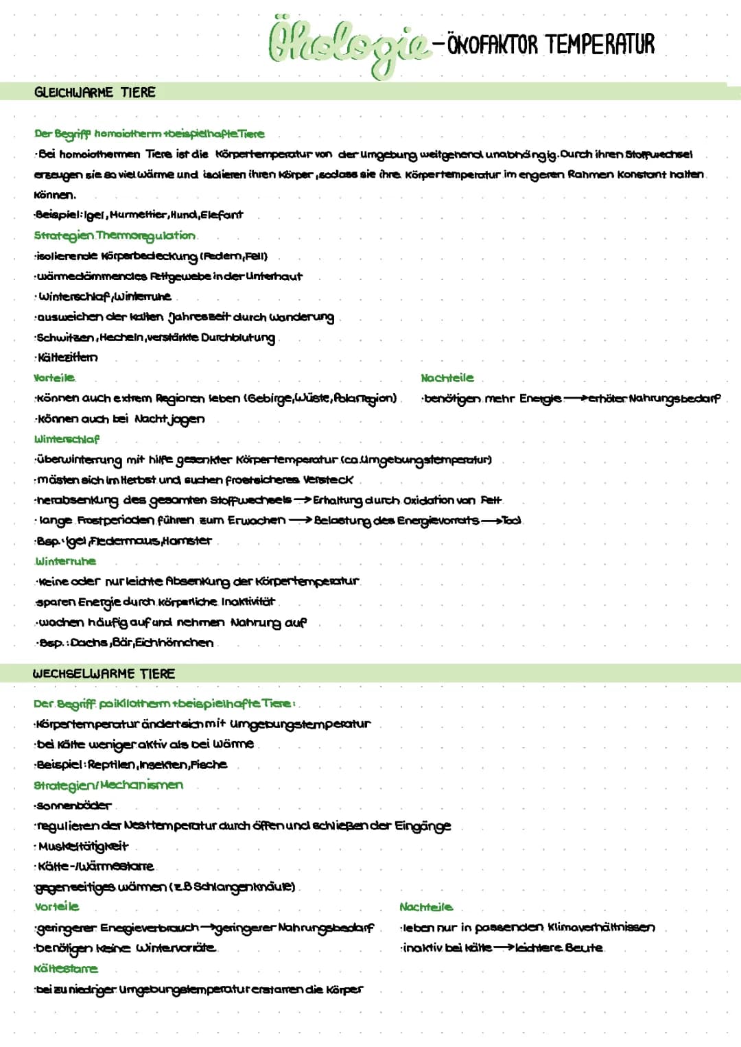 Ökofaktor Temperatur; Bergmannsche-, Allensche Regel