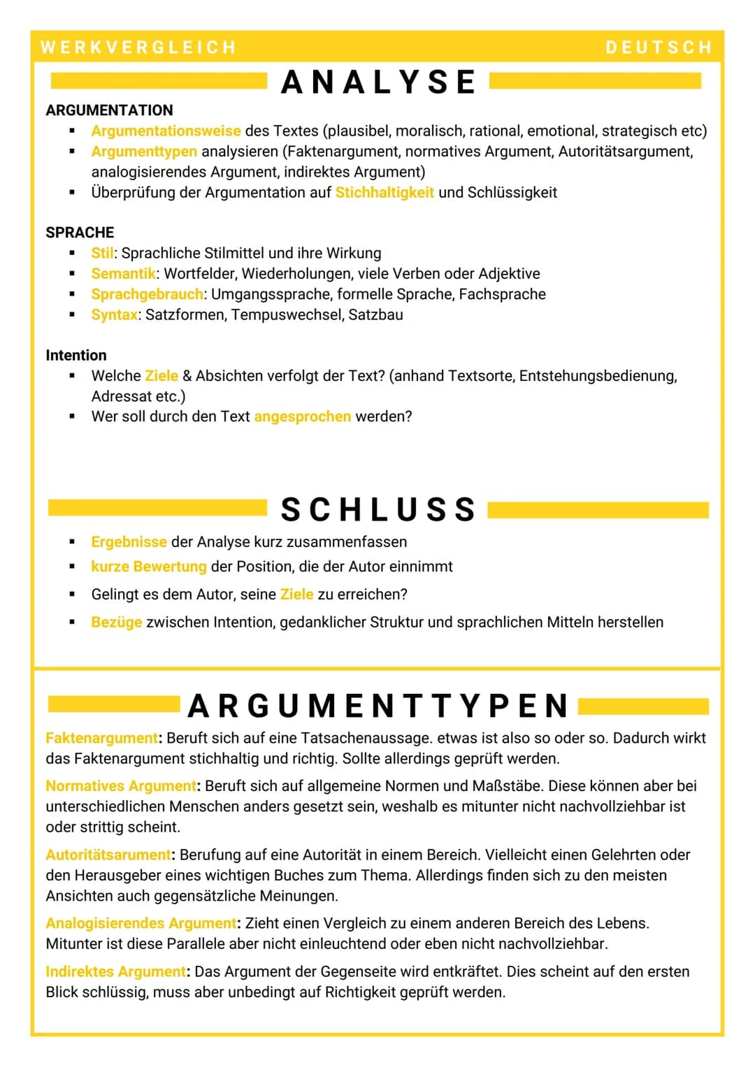 WERKVERGLEICH
SACHTEXTANALYSE
→ Bei einer Analyse eines Sachtextes wird der Text
auseinandernehmen und in die einzelnen Bestandteile
zerlege