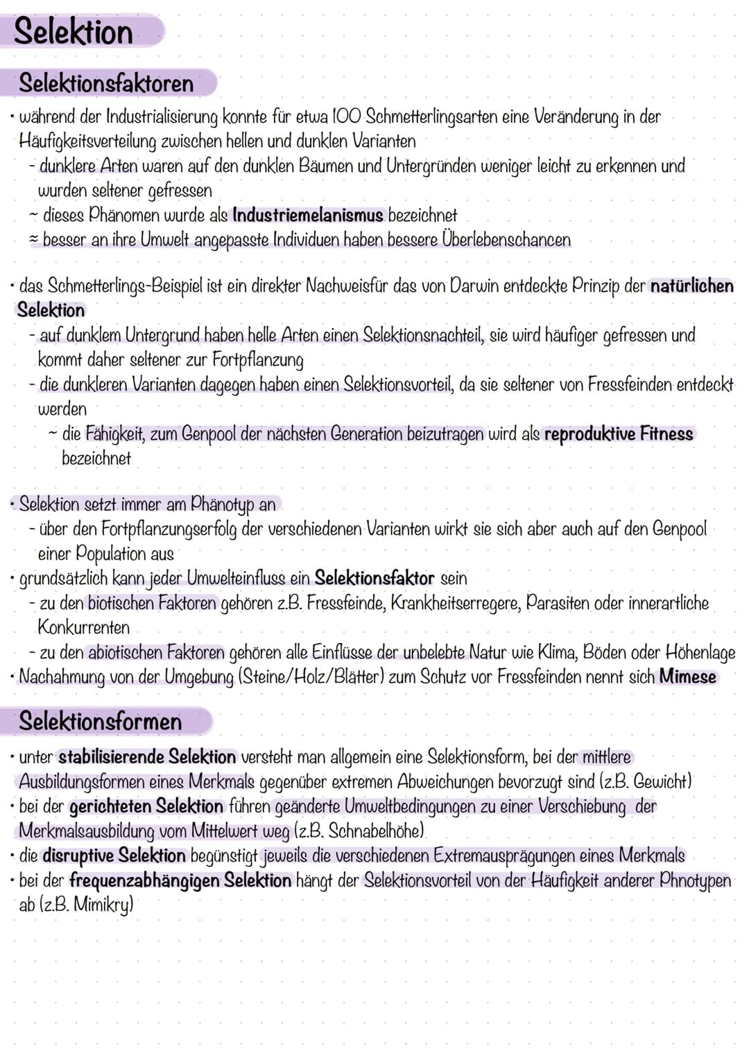 Selektion
Selektionsfaktoren
während der Industrialisierung konnte für etwa 100 Schmetterlingsarten eine Veränderung in der
Häufigkeitsverte