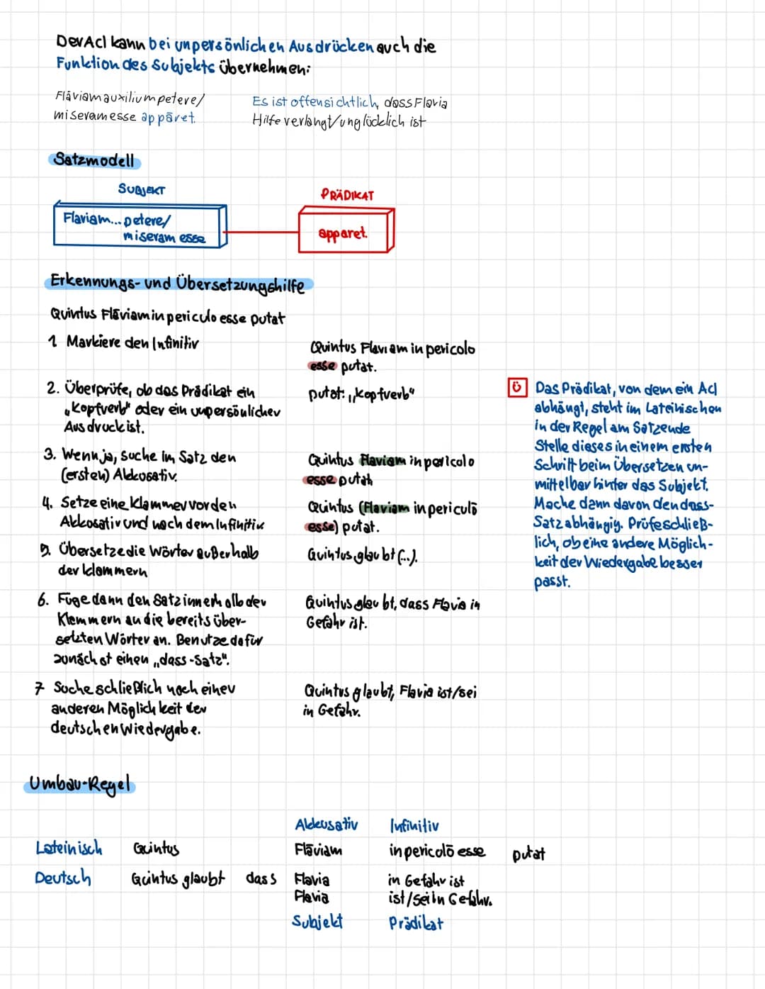 2. Satzlehre
2.1 Accusativus cum Infinitivo (Acl)
1. Quintus Lücium venire
videt
2. Quintus Fláviam in Gallia
esse dicit.
Quintus sagt, Flav