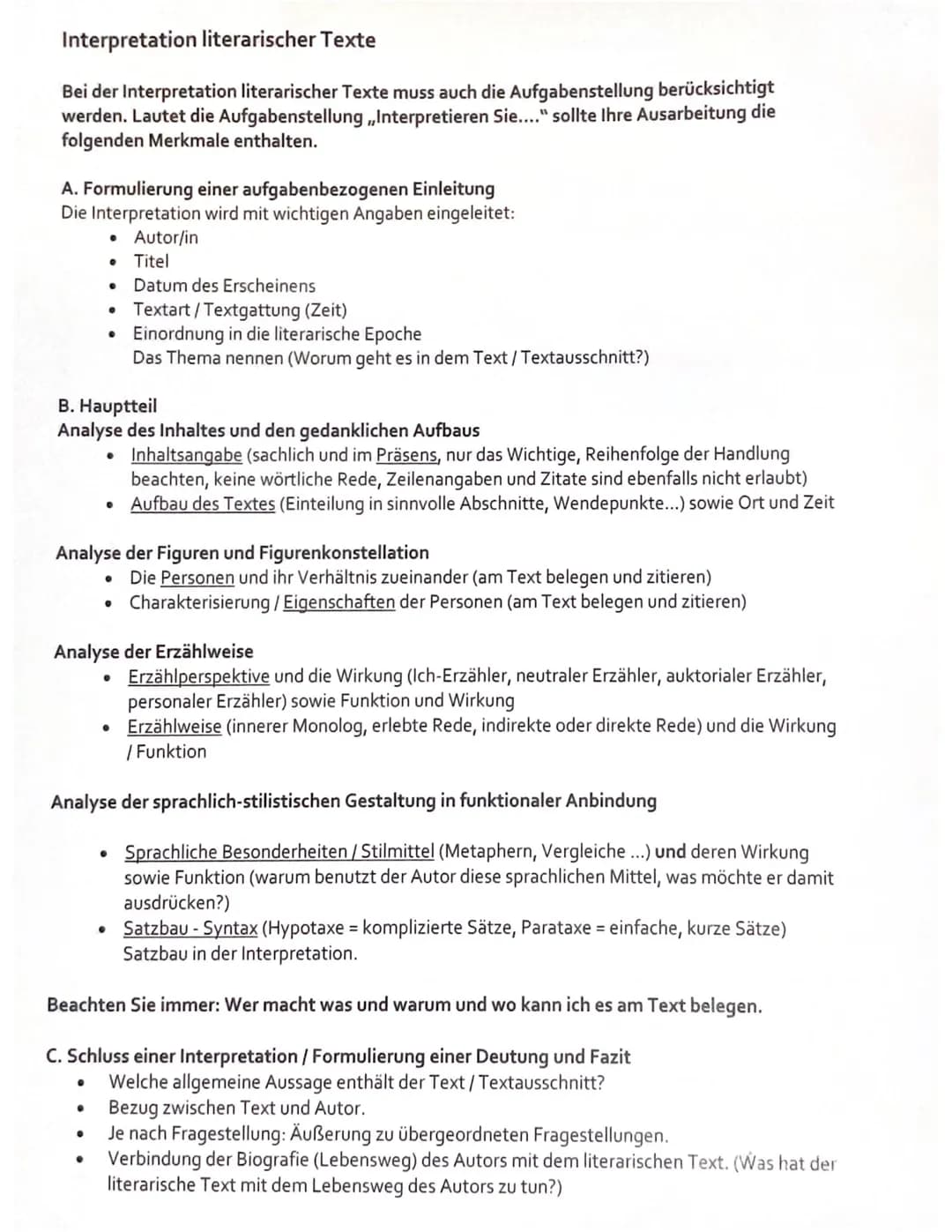 Interpretation literarischer Texte
Bei der Interpretation literarischer Texte muss auch die Aufgabenstellung berücksichtigt
werden. Lautet d