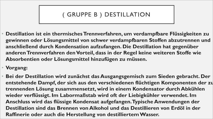 TRENNVERFAHREN STECKBRIEF
(Gruppe A)
Filtration
(Gruppe B)
Destillation ( GRUPPE A ) FILTRATION
• Die Filtration
Durch eine Filtration kann 