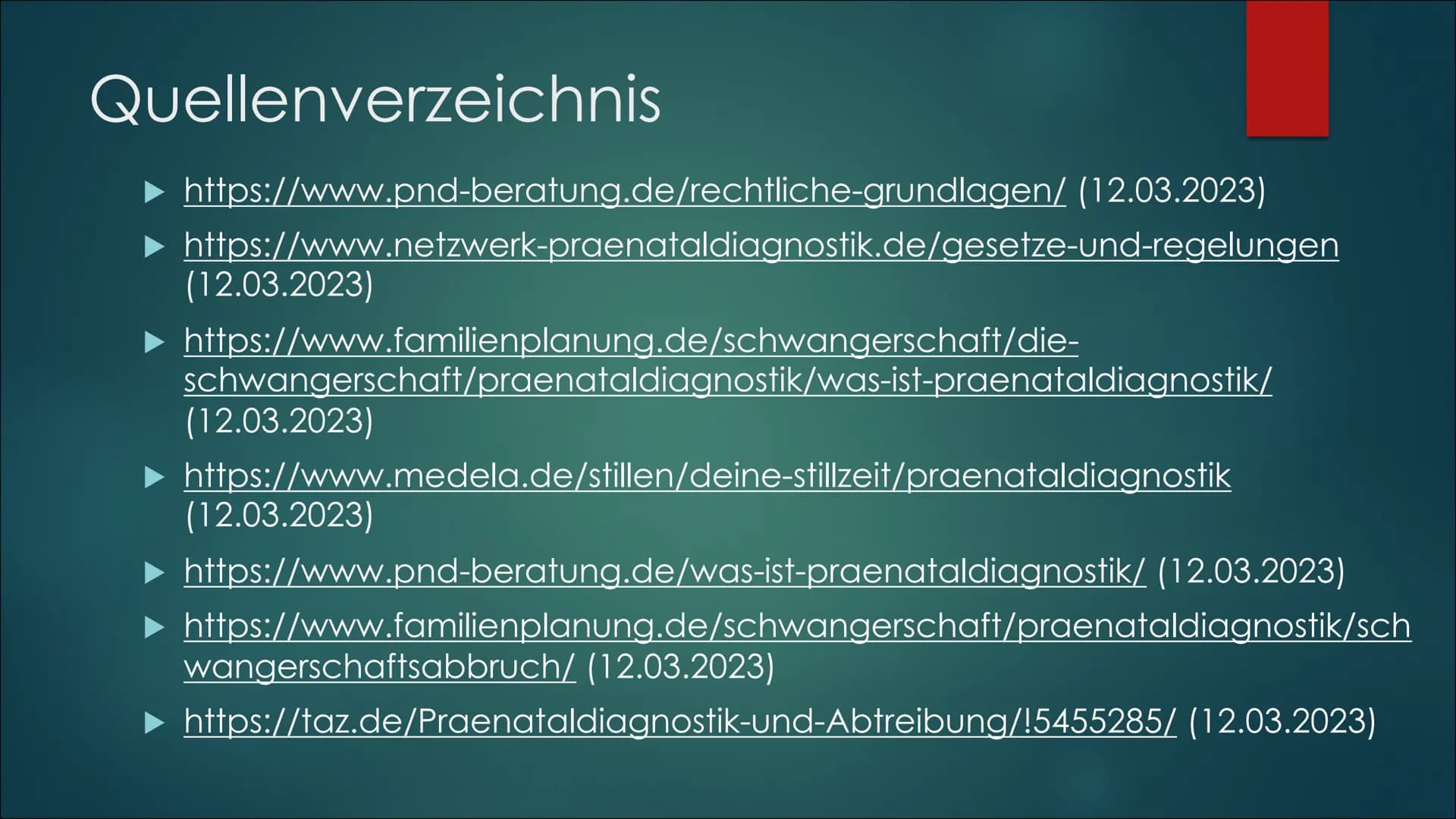 Pränataldiagnostik
VON LARA UND JANA Inhaltsverzeichnis
▶ Definition
► Möglichkeiten
► Verbindung mit Abtreibung
Pro und Kontra
Rechtliche S