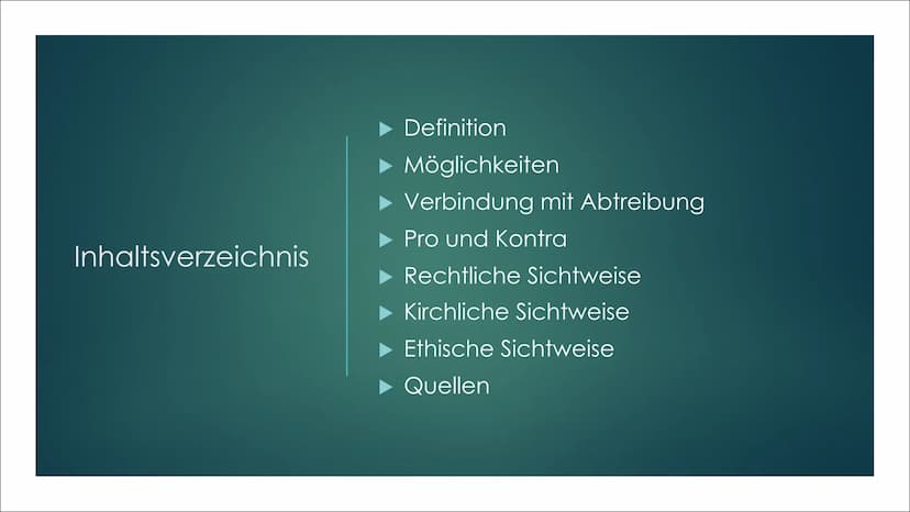 Pränataldiagnostik
VON LARA UND JANA Inhaltsverzeichnis
▶ Definition
► Möglichkeiten
► Verbindung mit Abtreibung
Pro und Kontra
Rechtliche S