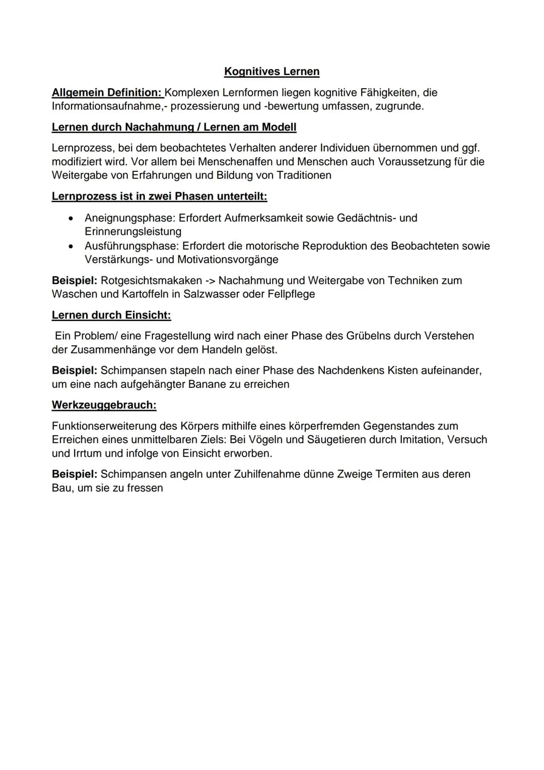 Kognitives Lernen
Allgemein Definition: Komplexen Lernformen liegen kognitive Fähigkeiten, die
Informationsaufnahme,- prozessierung und -bew