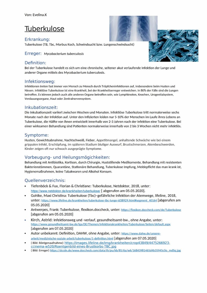 •
Tuberkulose
Erkrankung:
Tuberkulose (TB, Tbc, Morbus Koch, Schwindsucht bzw. Lungenschwindsucht)
Erreger:
Mycobacterium tuberculosis
Defin