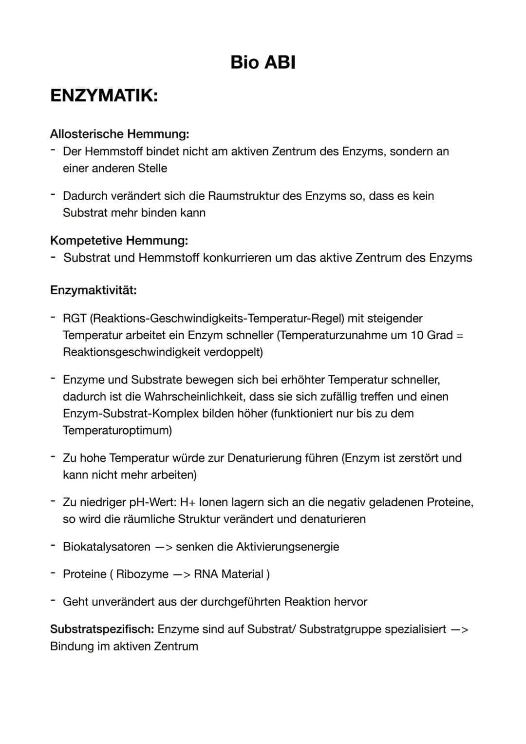 ENZYMATIK:
Allosterische Hemmung:
Der Hemmstoff bindet nicht am aktiven Zentrum des Enzyms, sondern an
einer anderen Stelle
-
Bio ABI
Dadurc