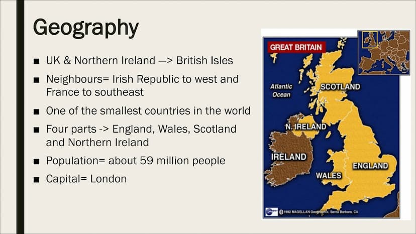 THE UNITED KINGDOM
By Aleyna, Barin & Beyza Table of contents
■ Geography
■ Population
■ Language
■ Religion
■
Multiculturalism
■ Royal fami