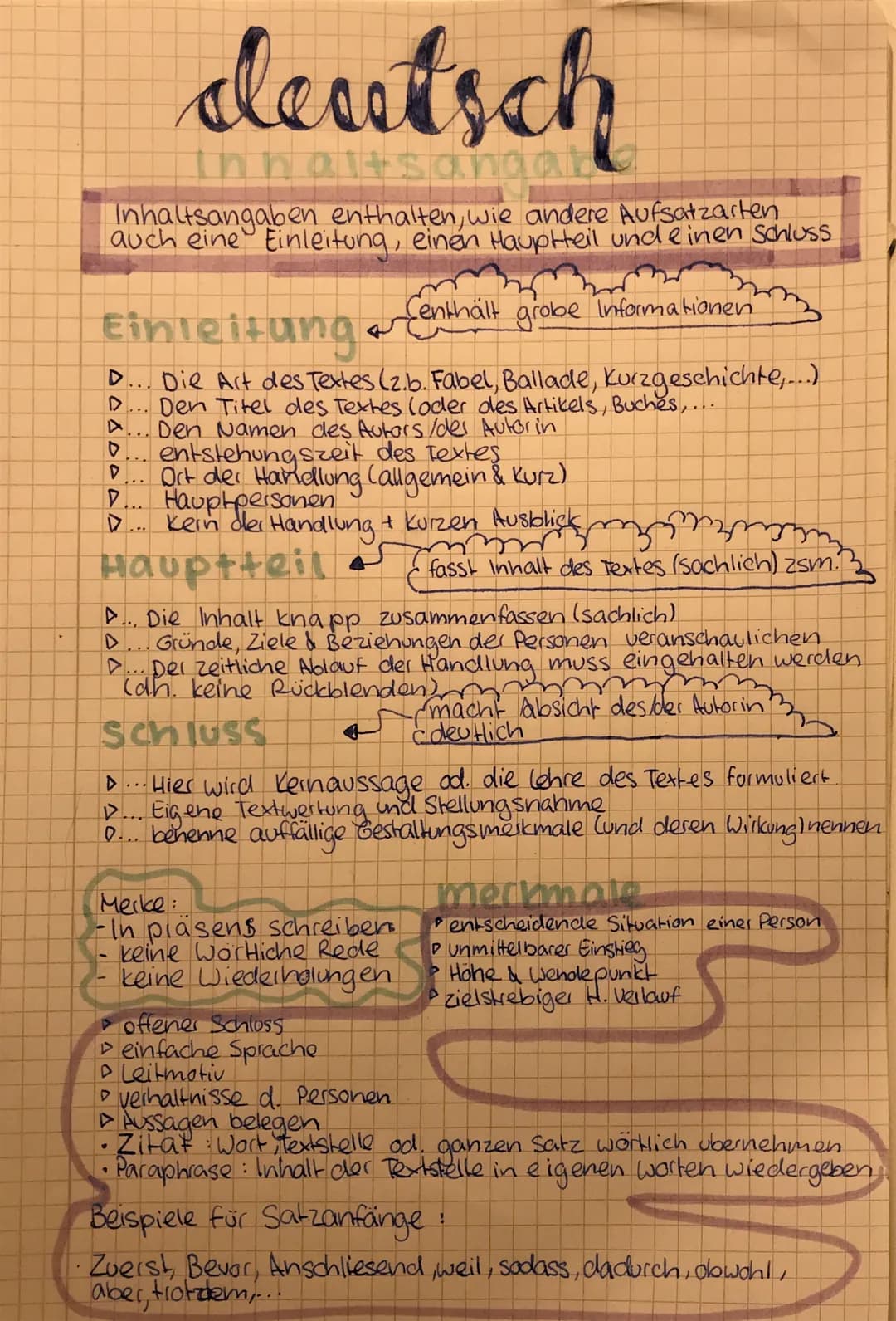 deutsch
Inhaltsangaben enthalten, wie andere Aufsatzarten
auch eine Einleitung, einen Hauptteil und einen Schluss
Einleitung
Centhält grobe 