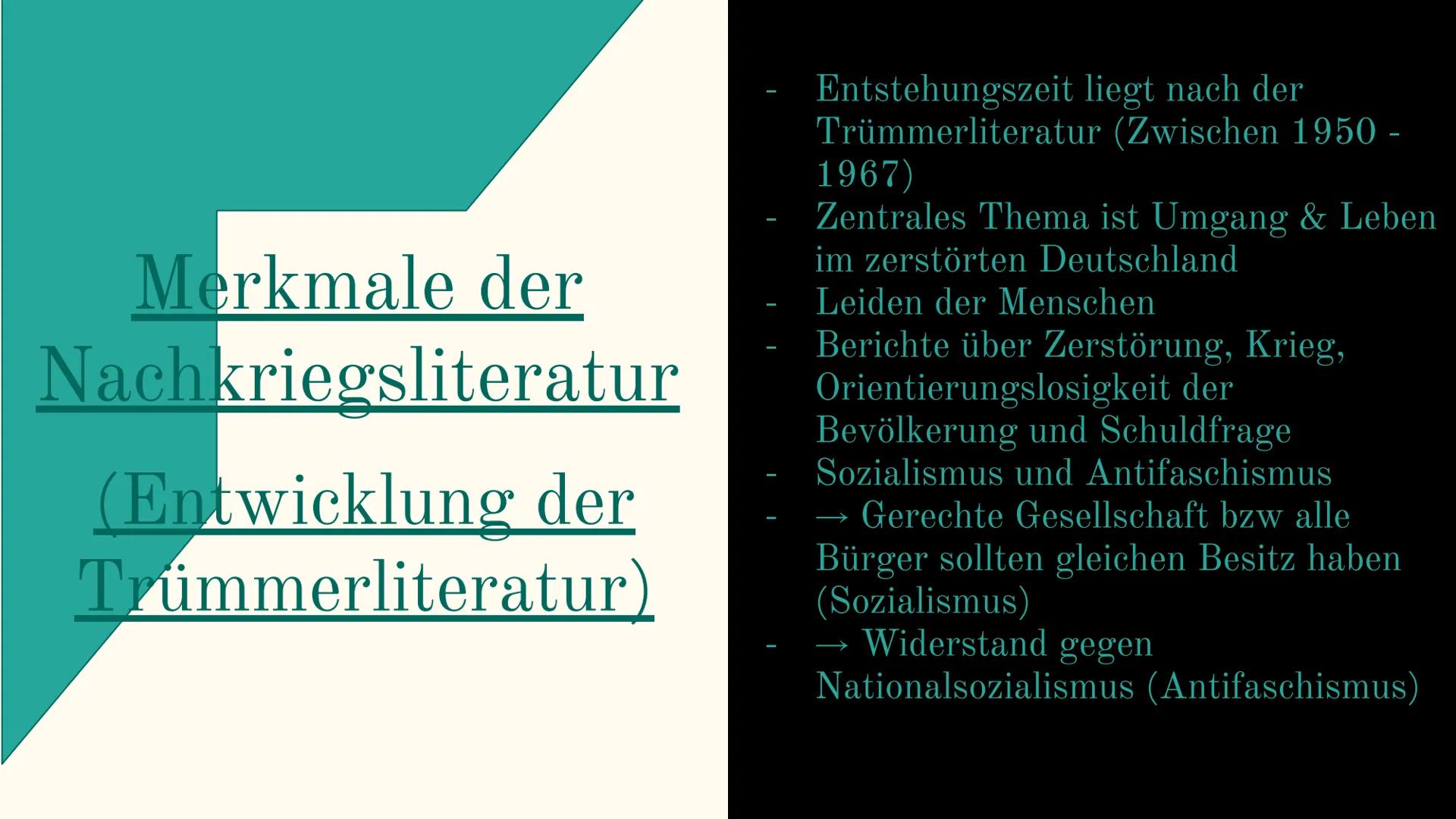 Trümmer und
Nachkriegsliteratur
Mit David, Omar, und Robert
L
Hoffnungslosigkeit
Verzweiflung
Trauer
miserabilität
TERRA
Gibt es
noch
Hoffnu