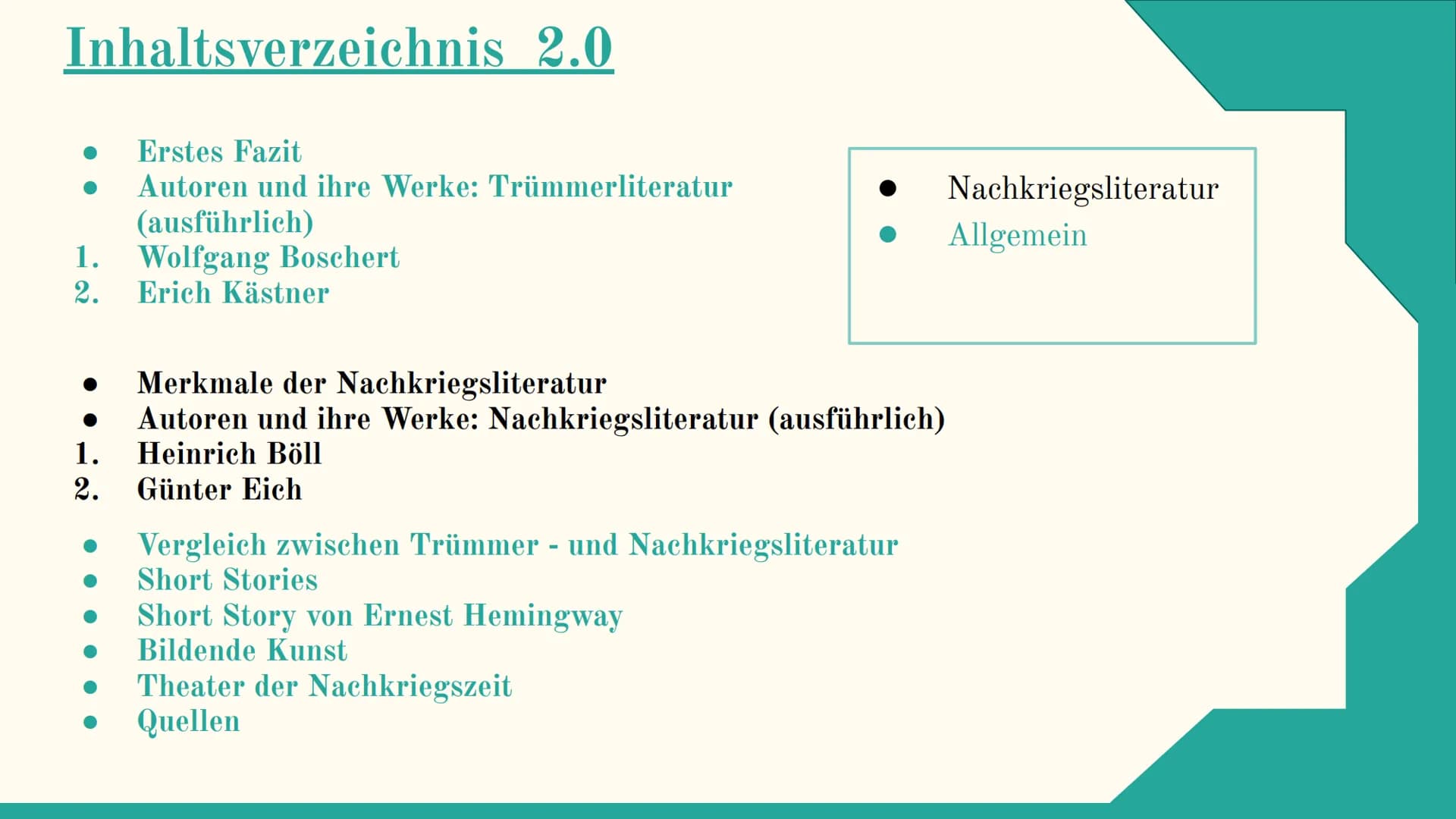 Trümmer und
Nachkriegsliteratur
Mit David, Omar, und Robert
L
Hoffnungslosigkeit
Verzweiflung
Trauer
miserabilität
TERRA
Gibt es
noch
Hoffnu