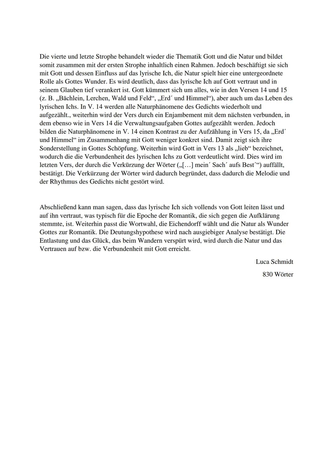 # Analyse „Der frohe Wandersmann“

In dem Gedicht „Der frohe Wandersmann“ aus der Epoche der Romantik, welches von Joseph
von Eichendorff ve