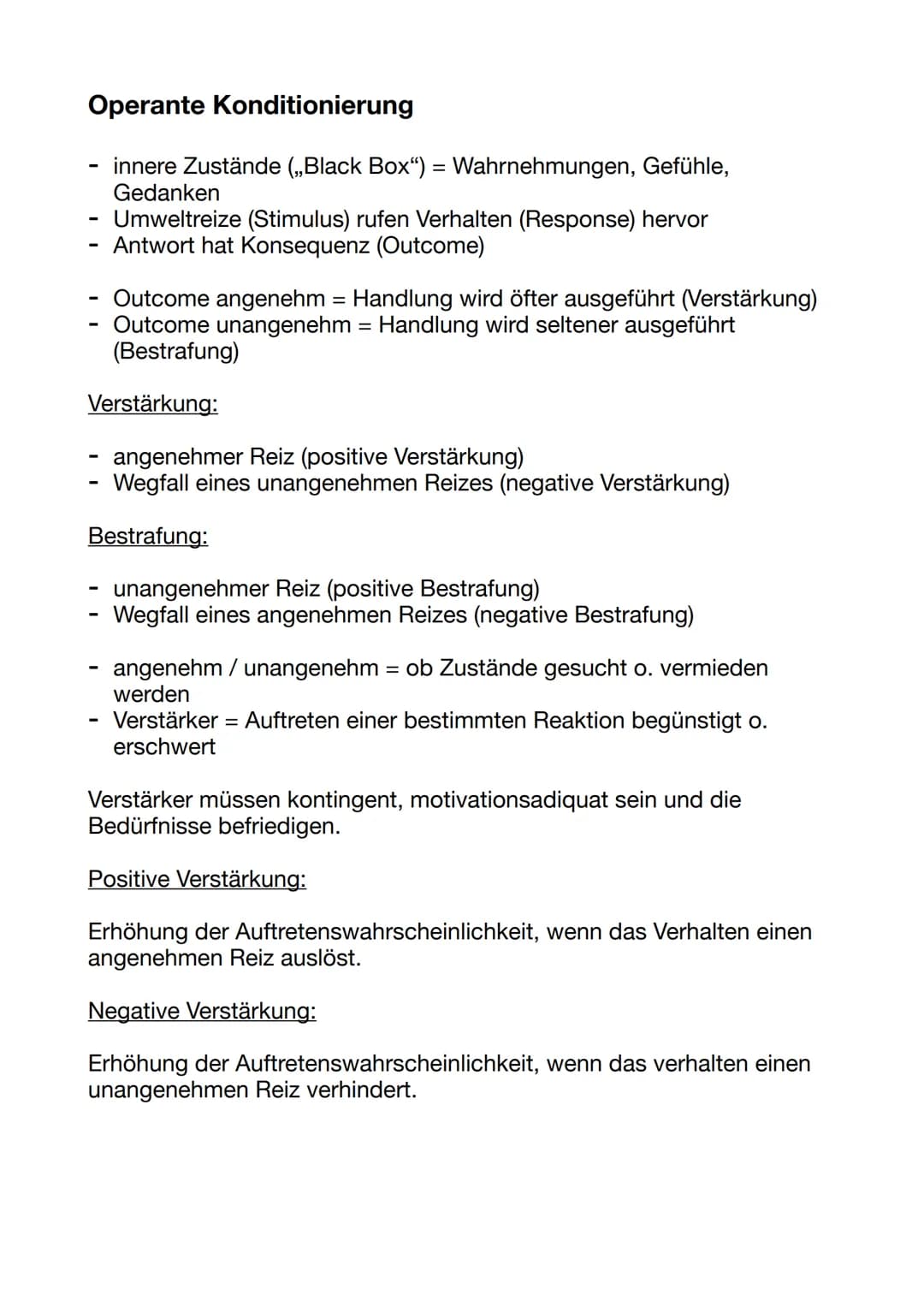 Operante Konditionierung
innere Zustände (,,Black Box") = Wahrnehmungen, Gefühle,
Gedanken
Umweltreize (Stimulus) rufen Verhalten (Response)