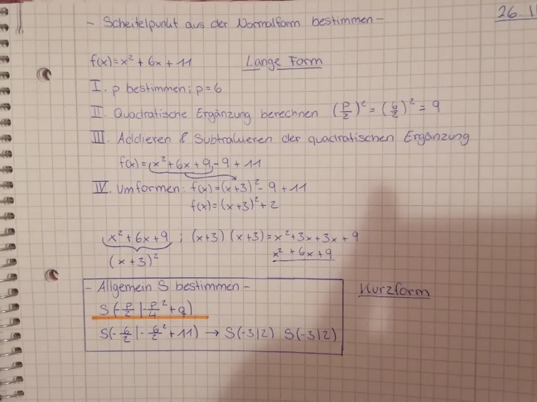 Scheitelpunkt aus der Normalform bestimmen