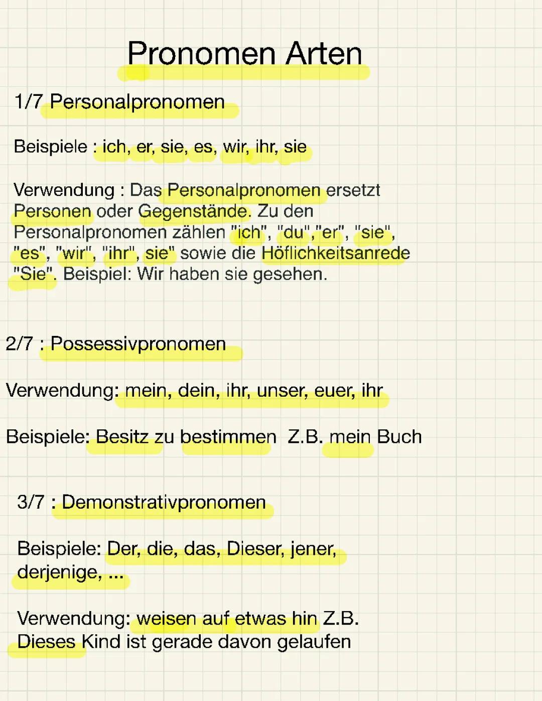 deutsch Pronomen Arten 