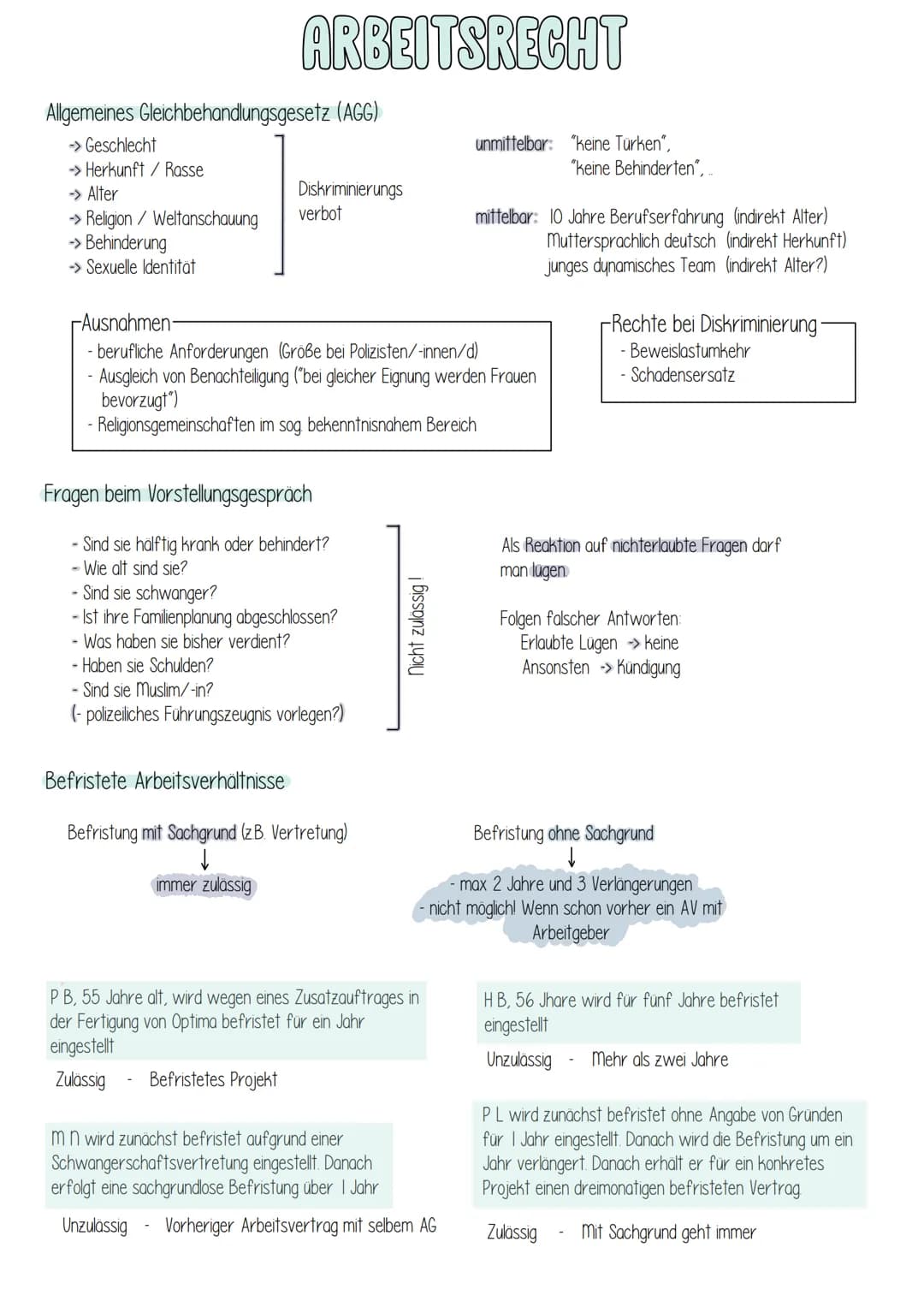 ARBEITSRECHT
Allgemeines Gleichbehandlungsgesetz (AGG)
→> Geschlecht
→> Herkunft / Rasse
→> Alter
→> Religion / Weltanschauung
→> Behinderun