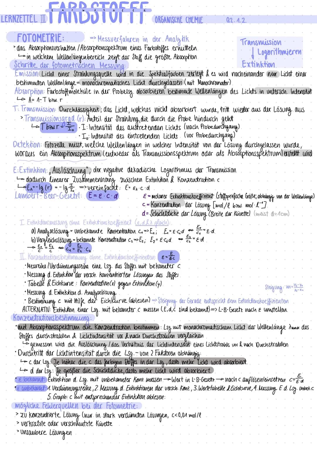 LERNZETTEL FARBSTOFFE
I
EINTEILUNG
Farbmittel
anorganische
Farbstoffe
organische
Farbstoffe
natürliche synthetische naturliche organische
Pi