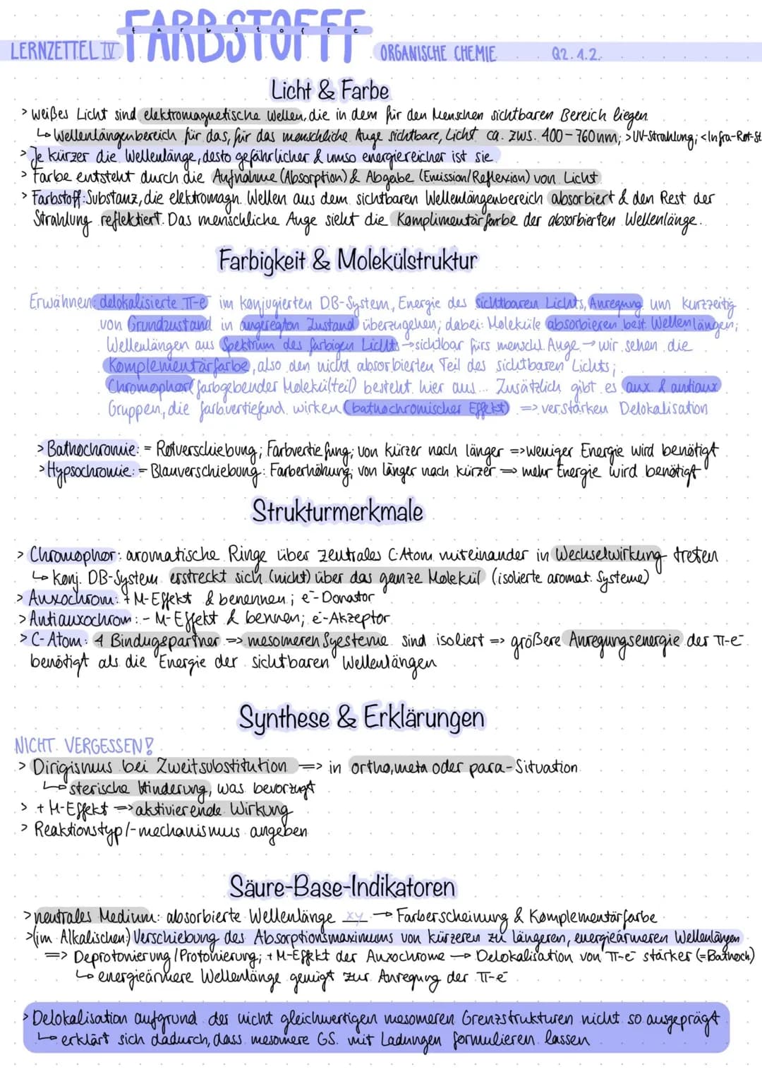 LERNZETTEL FARBSTOFFE
I
EINTEILUNG
Farbmittel
anorganische
Farbstoffe
organische
Farbstoffe
natürliche synthetische naturliche organische
Pi