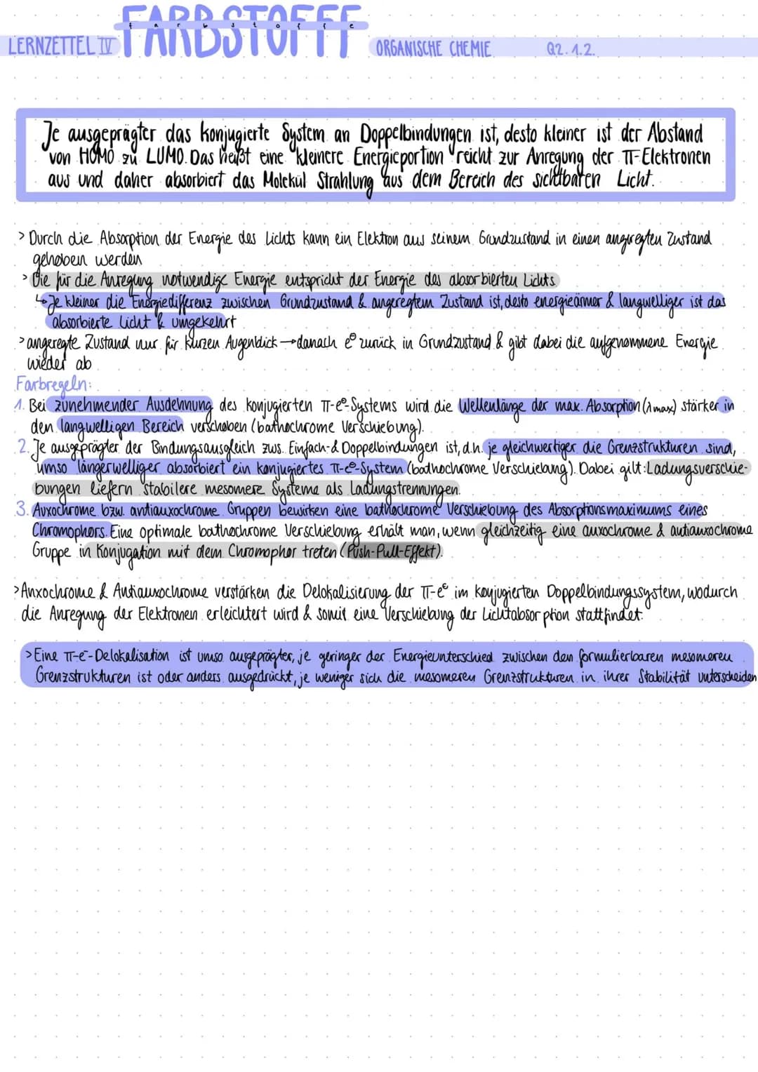 LERNZETTEL FARBSTOFFE
I
EINTEILUNG
Farbmittel
anorganische
Farbstoffe
organische
Farbstoffe
natürliche synthetische naturliche organische
Pi