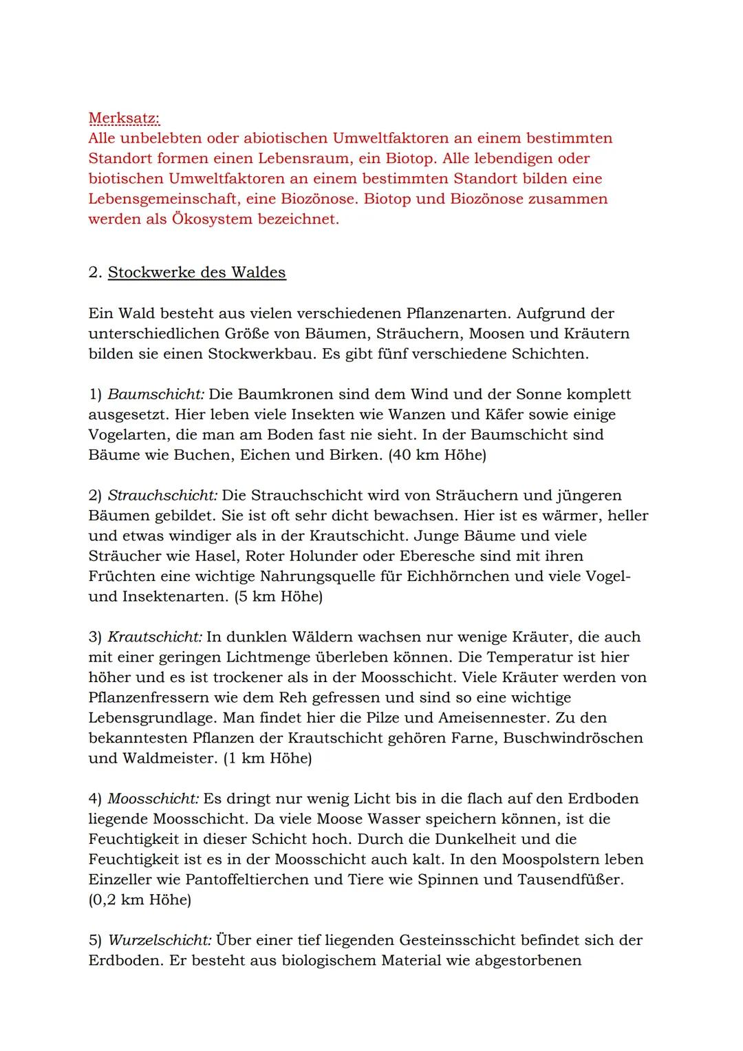 KA 1 Biologie
Thema: Ökologie (im Wald)
1. Begriffe aus dem Glossar
1) Nahrungsnetz: Das Nahrungsnetz besteht einzelnen Nahrungsketten eines