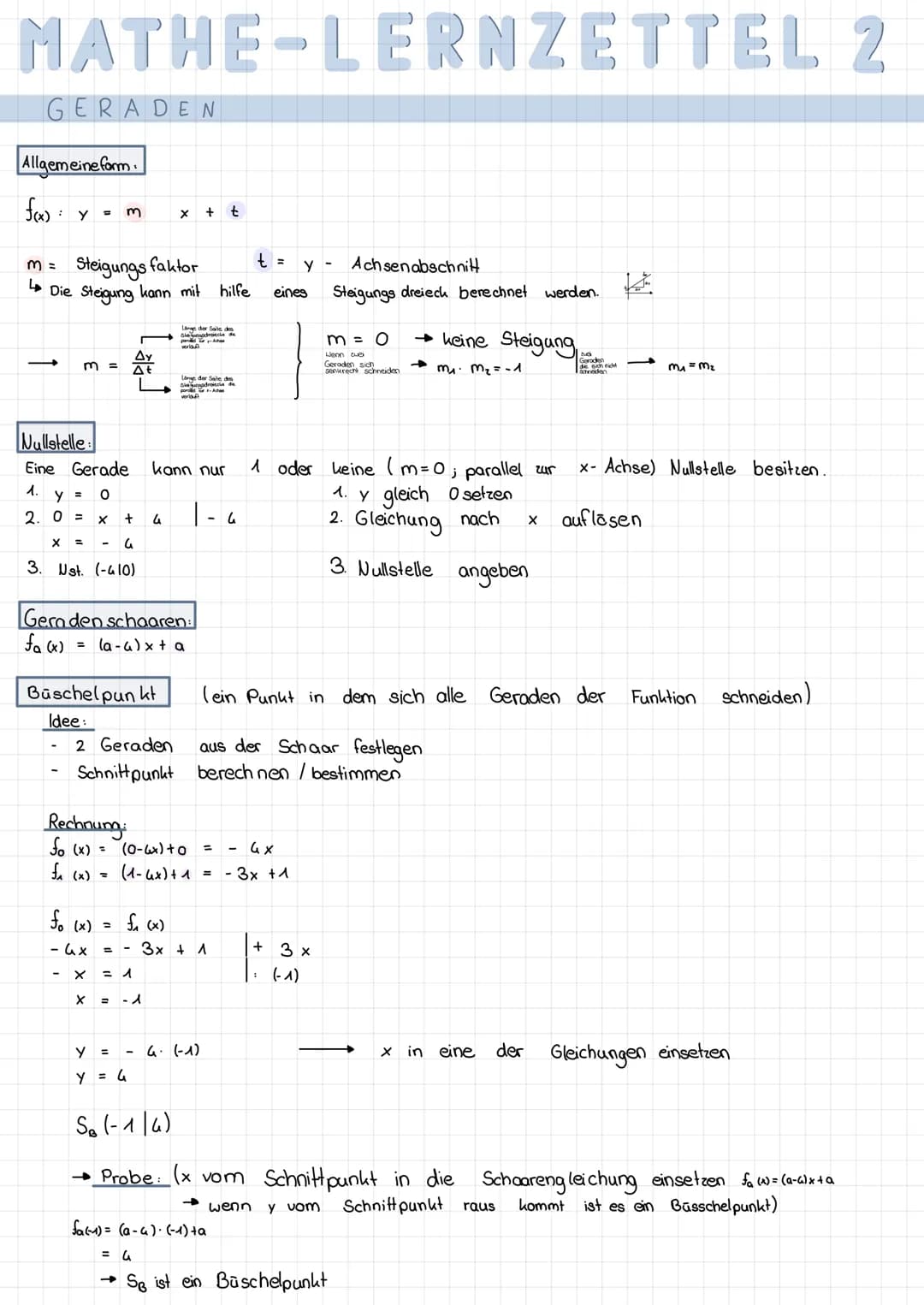 NATHE-LERNZETTEL 1
Formen einer Parabel
Scheitelform
Allgemeine form
Produk form
PARABEL
Art der Parabel:
A.
Nullstelle berechnen:
y =o
0 = 