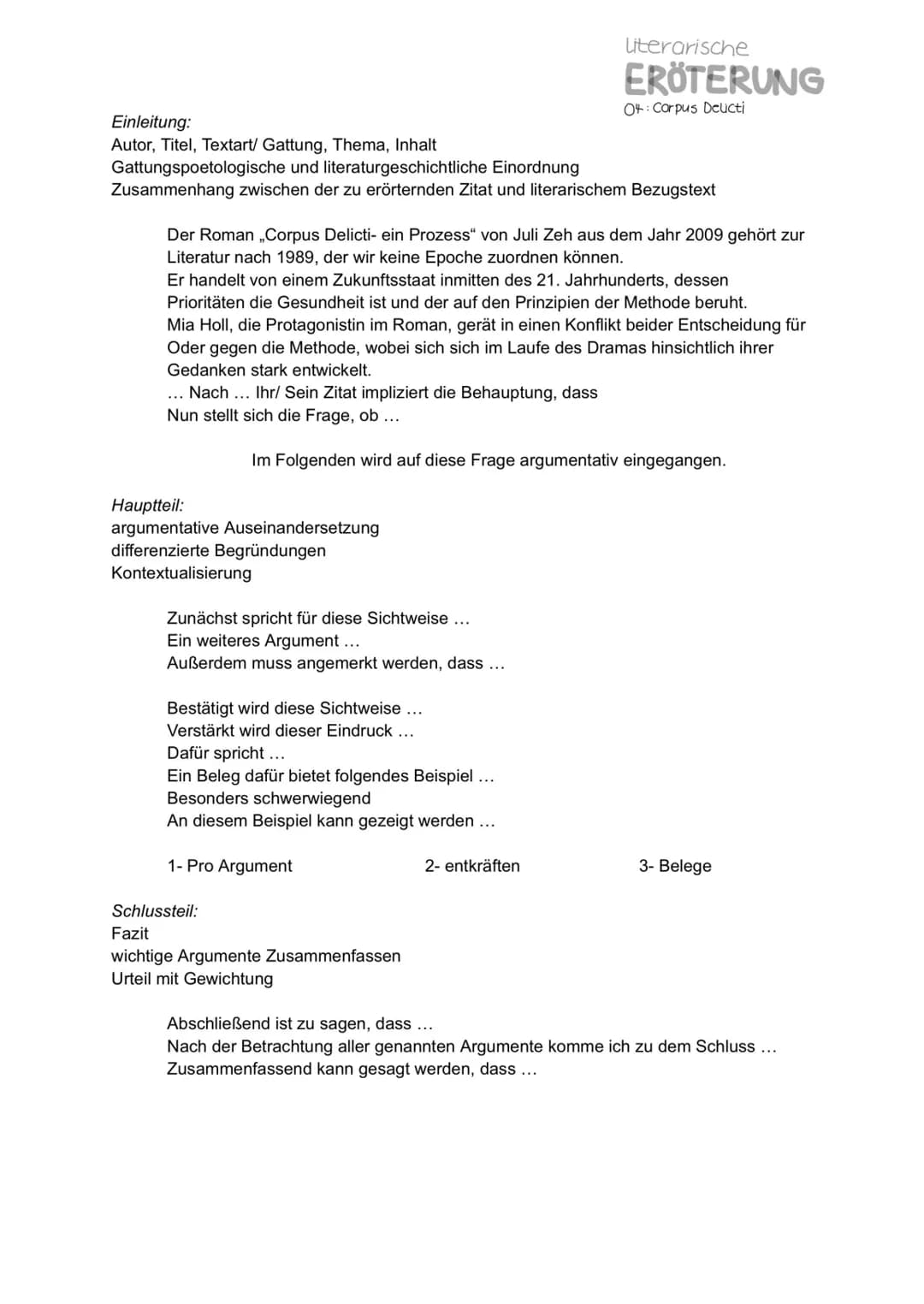 Einleitung:
Autor, Titel, Textart/ Gattung, Thema, Inhalt
Gattungspoetologische und literaturgeschichtliche Einordnung
Zusammenhang zwischen