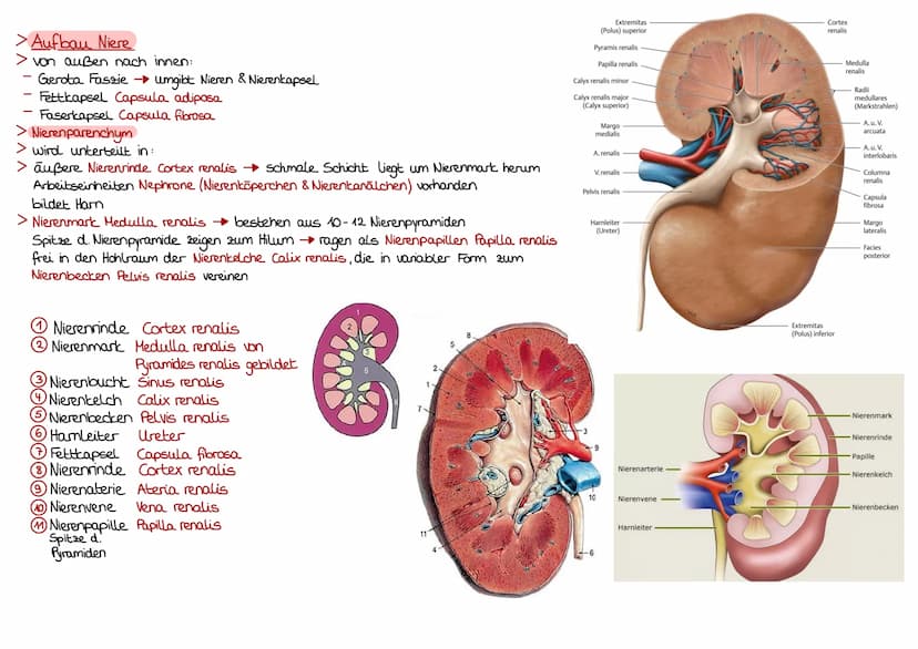 Niere Ren/Nephrin
> sind Organe der Harbereitung
> Nierenbecken, Nierenkelche, Harnleiter, Harnblase und Harrchre
dienen Transport und Speic
