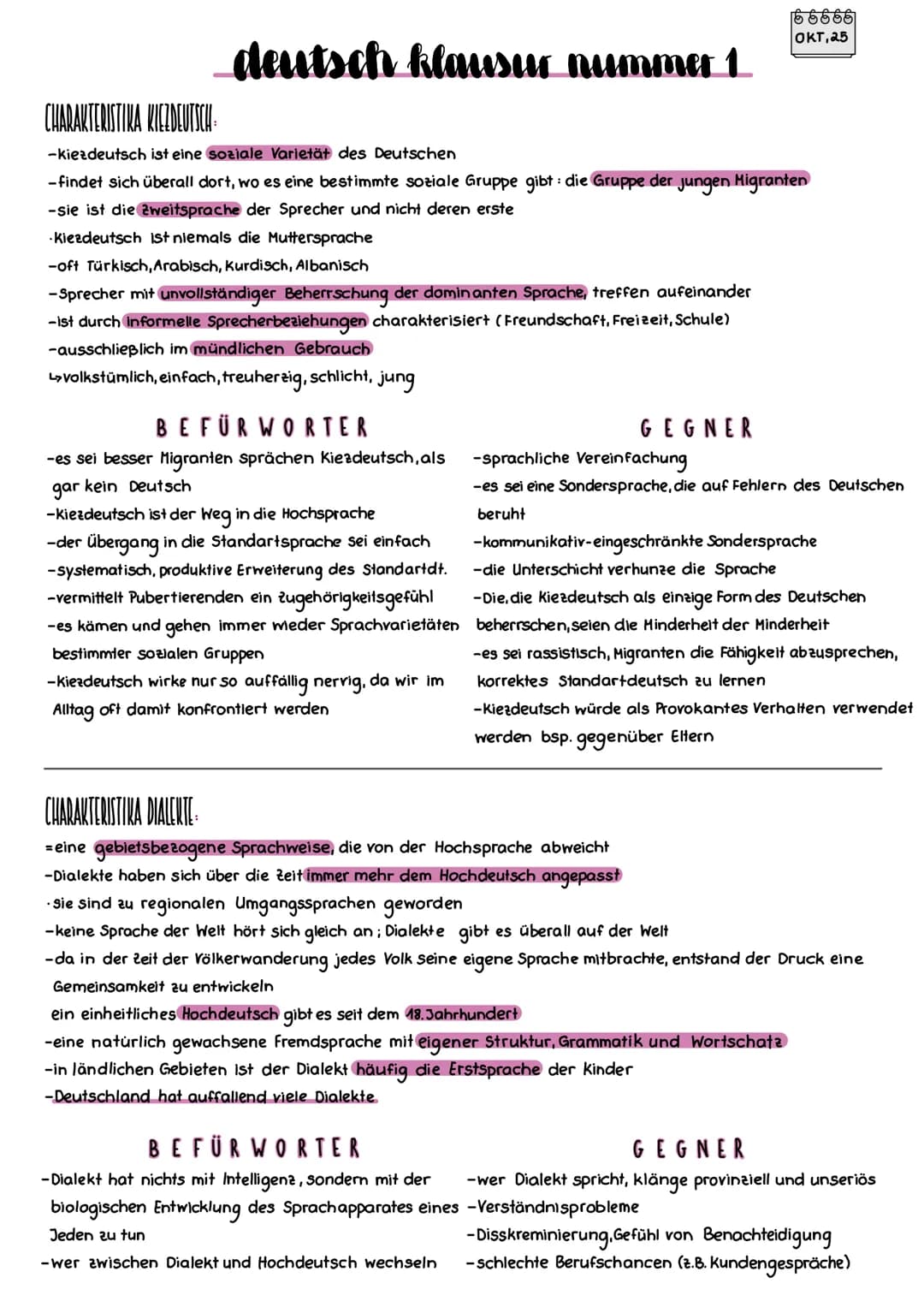 deutsch klausur nummer 1
CHARAKTERISTIKA KIEZDEUTSCH
-kiezdeutsch ist eine soziale Varietät des Deutschen
-findet sich überall dort, wo es e