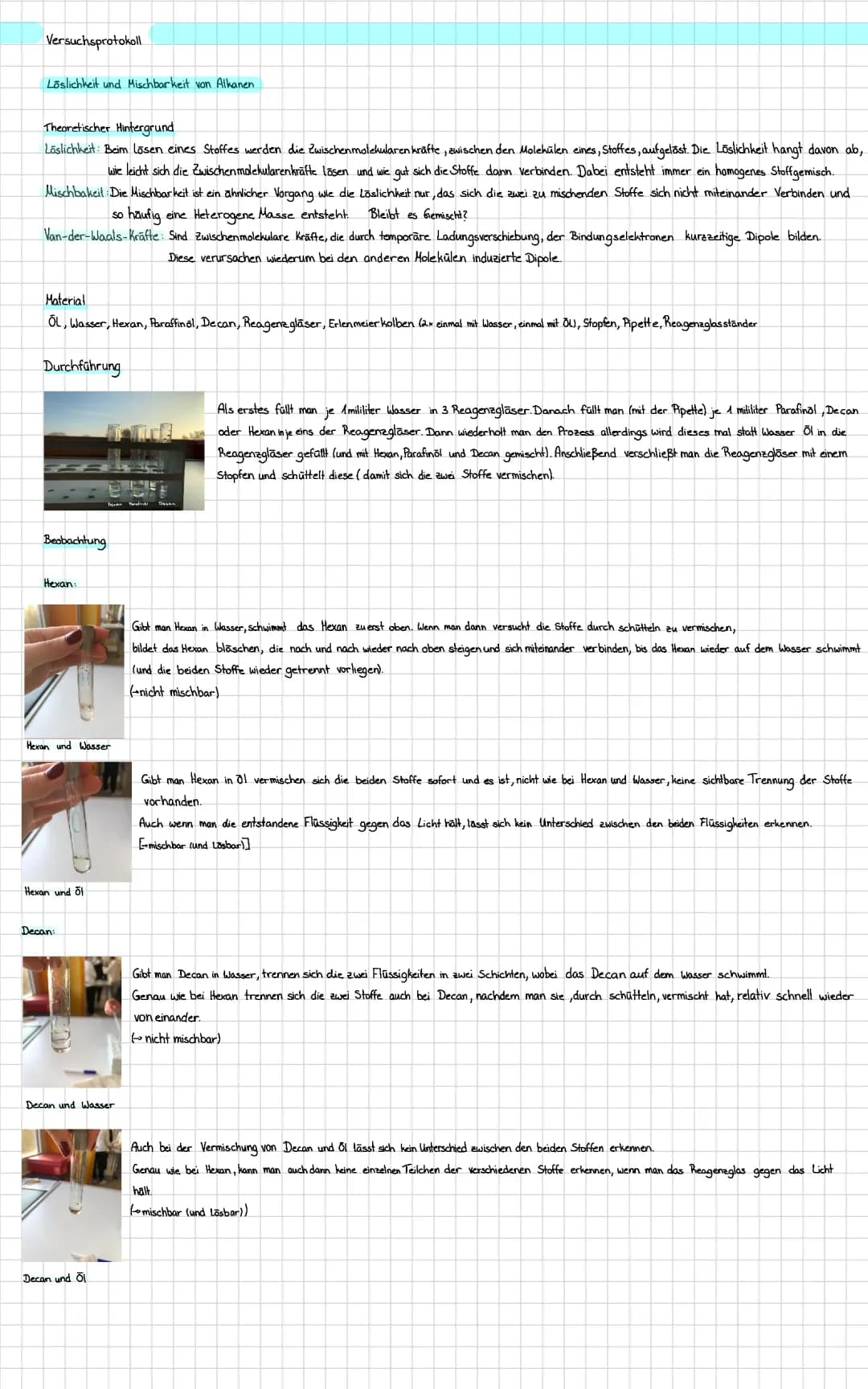 Löslichkeit und Mischbarkeit von Alkanen