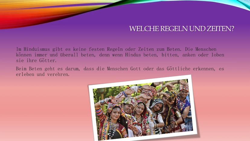 HINDUISMUS
35 INHALTSVERZEICHNIS
1. Vorstellung der Religion/ des Glaubens
2. Welche Regeln und Zeiten?
3. Gebetsrituale und Haltung
4. Waru