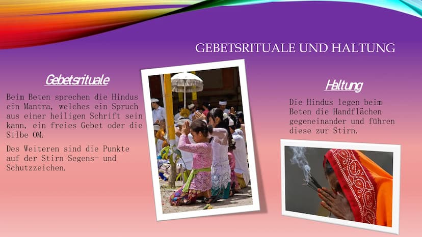 HINDUISMUS
35 INHALTSVERZEICHNIS
1. Vorstellung der Religion/ des Glaubens
2. Welche Regeln und Zeiten?
3. Gebetsrituale und Haltung
4. Waru