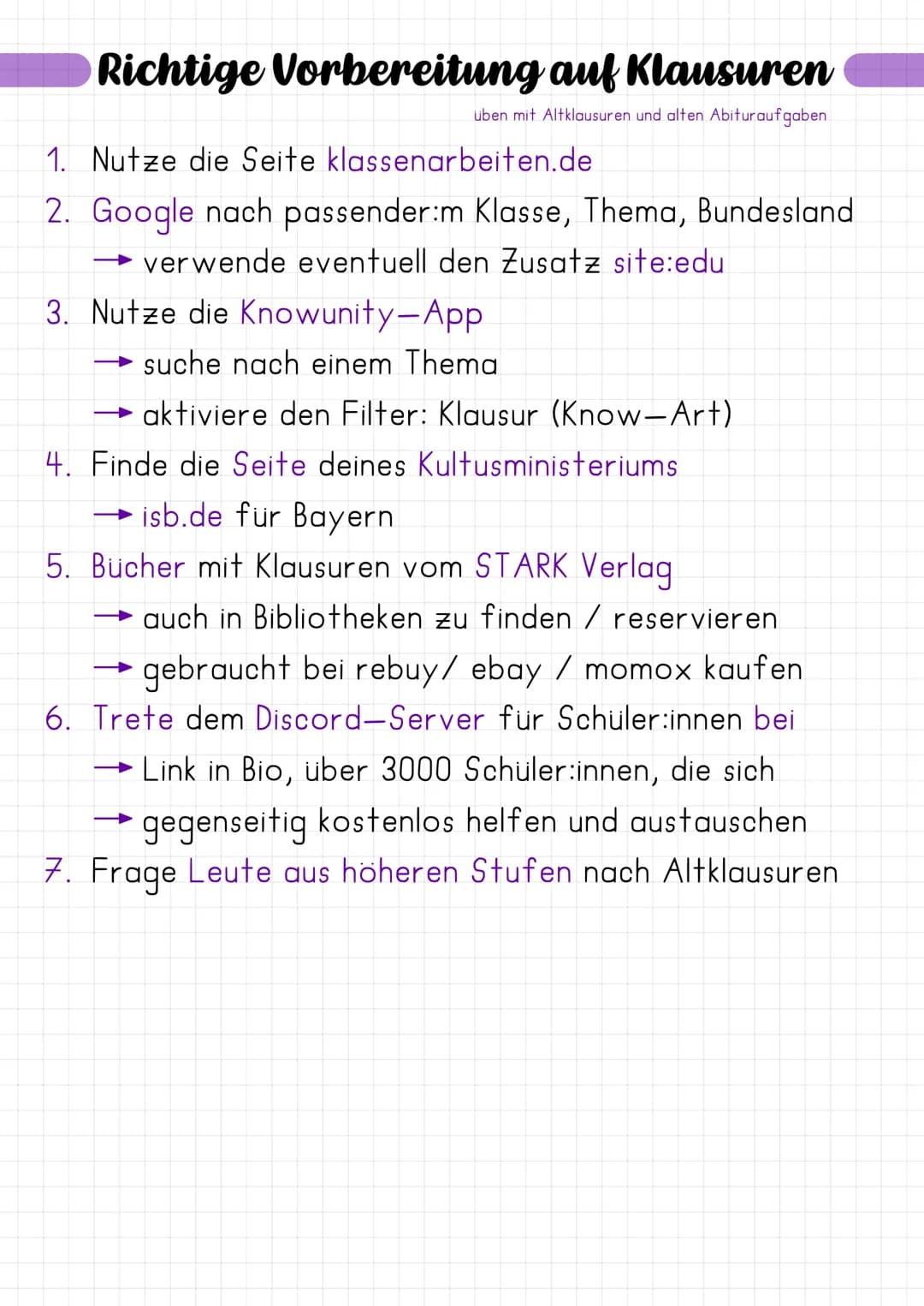 Richtige Vorbereitung auf Klausuren
üben mit Altklausuren und alten Abituraufgaben
1. Nutze die Seite klassenarbeiten.de
2. Google nach pass