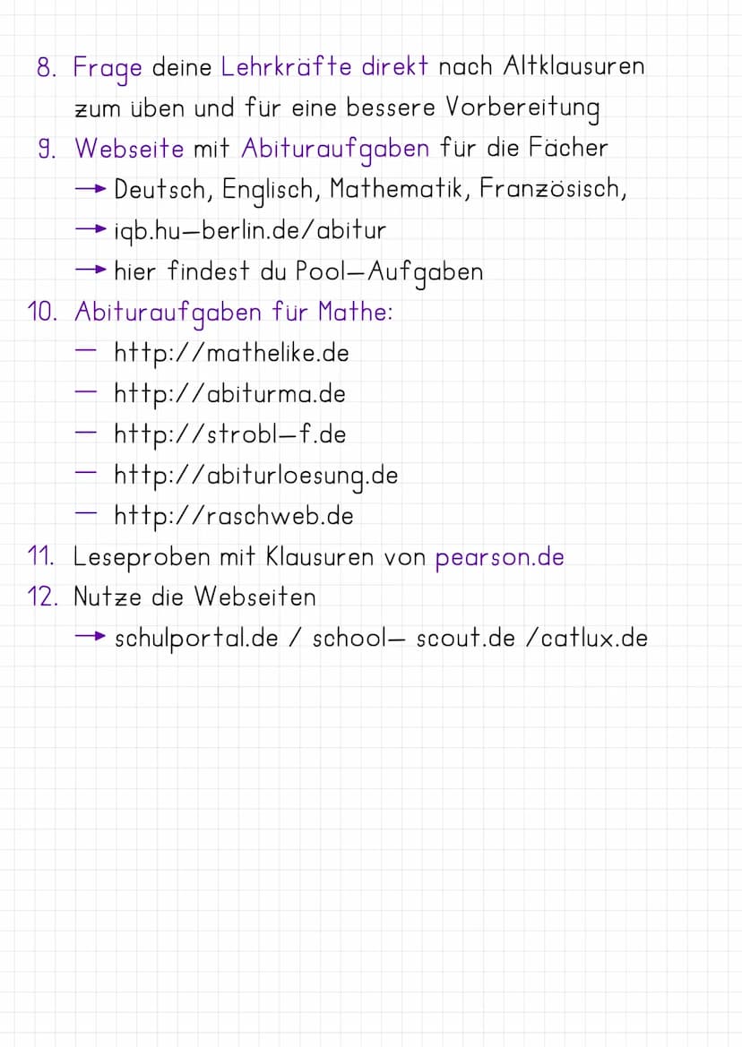 Richtige Vorbereitung auf Klausuren
üben mit Altklausuren und alten Abituraufgaben
1. Nutze die Seite klassenarbeiten.de
2. Google nach pass