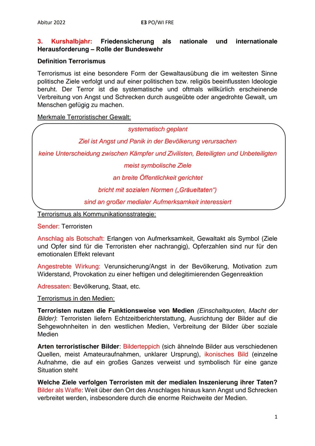 Abitur 2022
E3 PO/WI FRE
3. Kurshalbjahr: Friedensicherung als nationale und internationale
Herausforderung - Rolle der Bundeswehr
Definitio