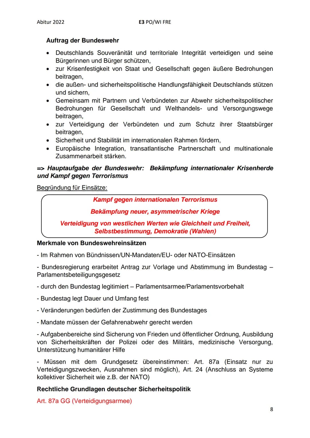 Abitur 2022
E3 PO/WI FRE
3. Kurshalbjahr: Friedensicherung als nationale und internationale
Herausforderung - Rolle der Bundeswehr
Definitio