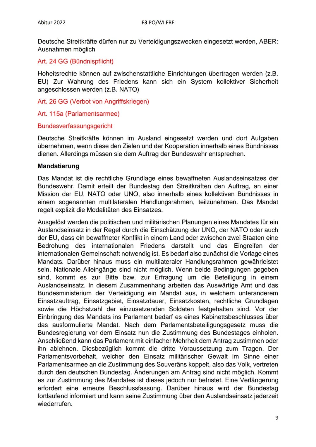Abitur 2022
E3 PO/WI FRE
3. Kurshalbjahr: Friedensicherung als nationale und internationale
Herausforderung - Rolle der Bundeswehr
Definitio