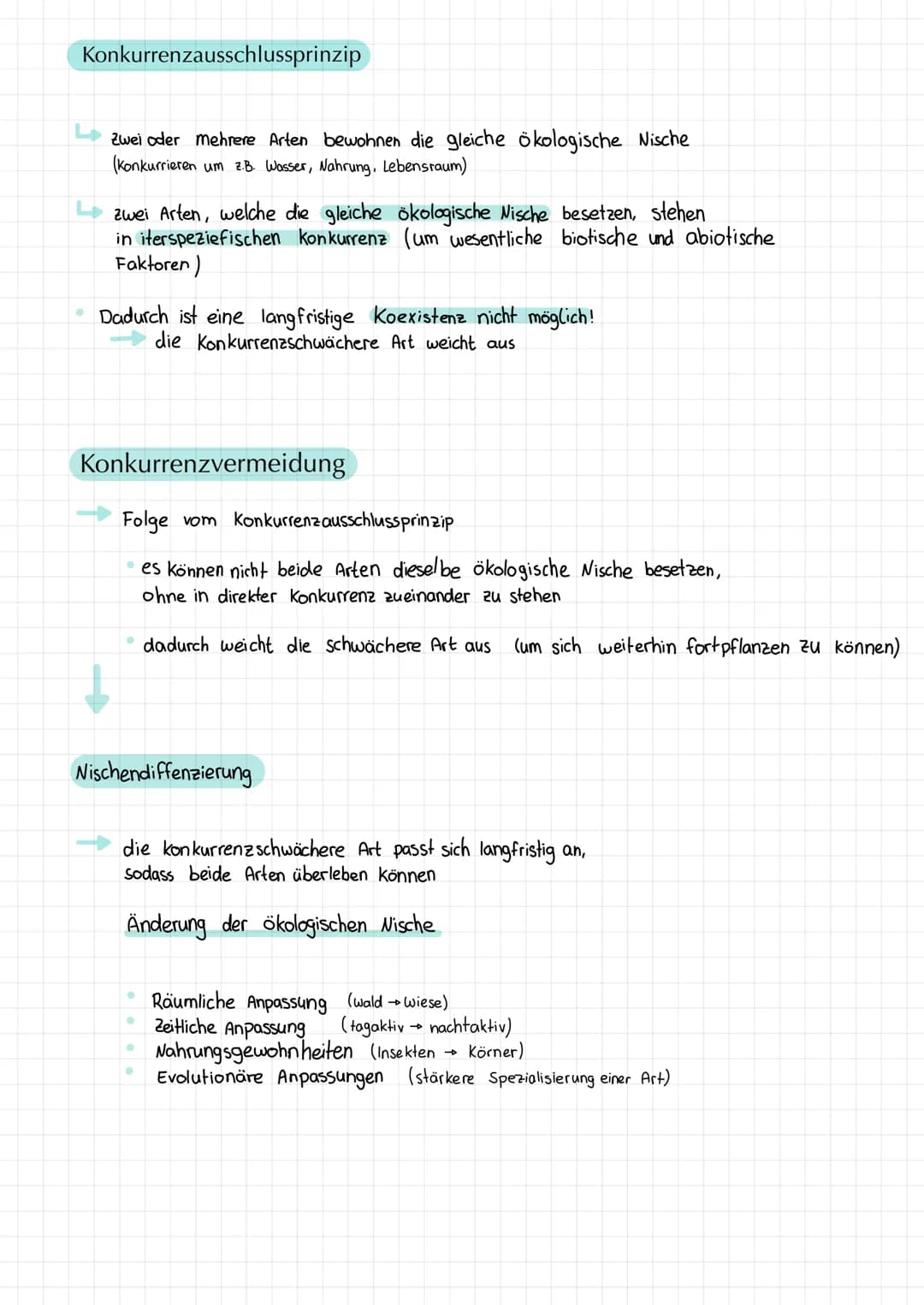 Konkurrenzausschlussprinzip
Zwei oder mehrere Arten bewohnen die gleiche ökologische Nische
(Konkurrieren um z.B. Wasser, Nahrung, Lebensrau