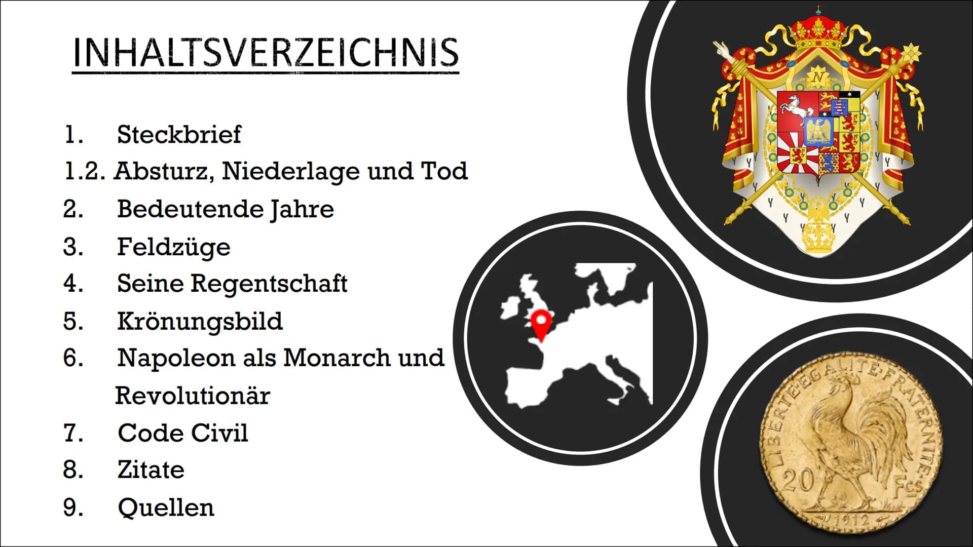 NAPOLEON
BONAPARTE
von Rebecca Karl INHALTSVERZEICHNIS
1. Steckbrief
1.2. Absturz, Niederlage und Tod
2. Bedeutende Jahre
3.
Feldzüge
4. Sei