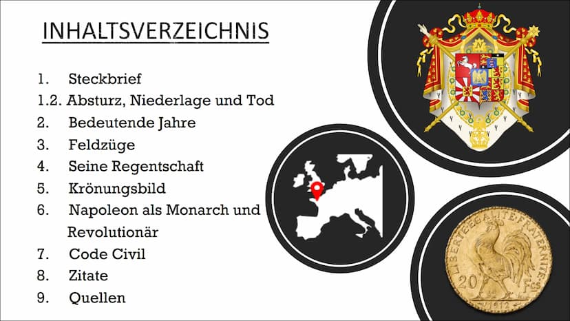 NAPOLEON
BONAPARTE
von Rebecca Karl INHALTSVERZEICHNIS
1. Steckbrief
1.2. Absturz, Niederlage und Tod
2. Bedeutende Jahre
3.
Feldzüge
4. Sei