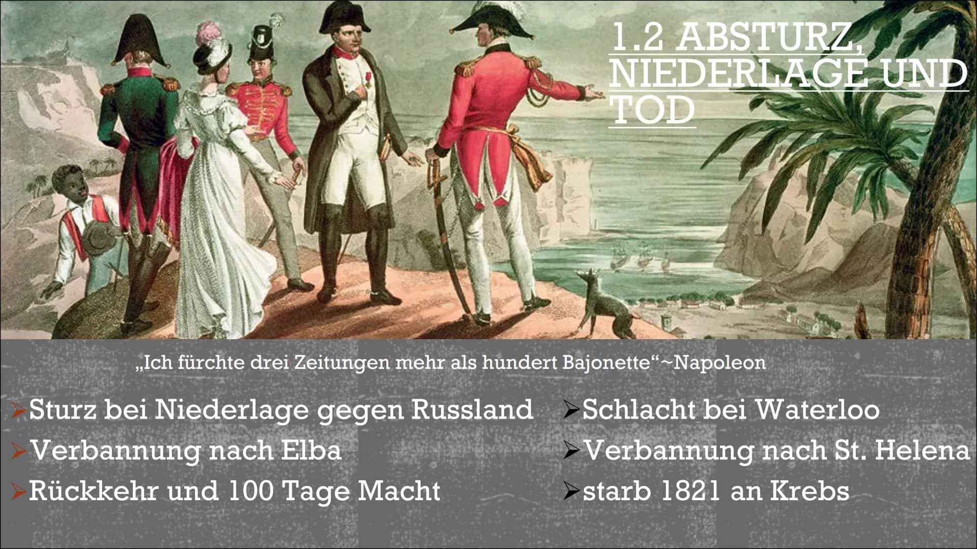 NAPOLEON
BONAPARTE
von Rebecca Karl INHALTSVERZEICHNIS
1. Steckbrief
1.2. Absturz, Niederlage und Tod
2. Bedeutende Jahre
3.
Feldzüge
4. Sei