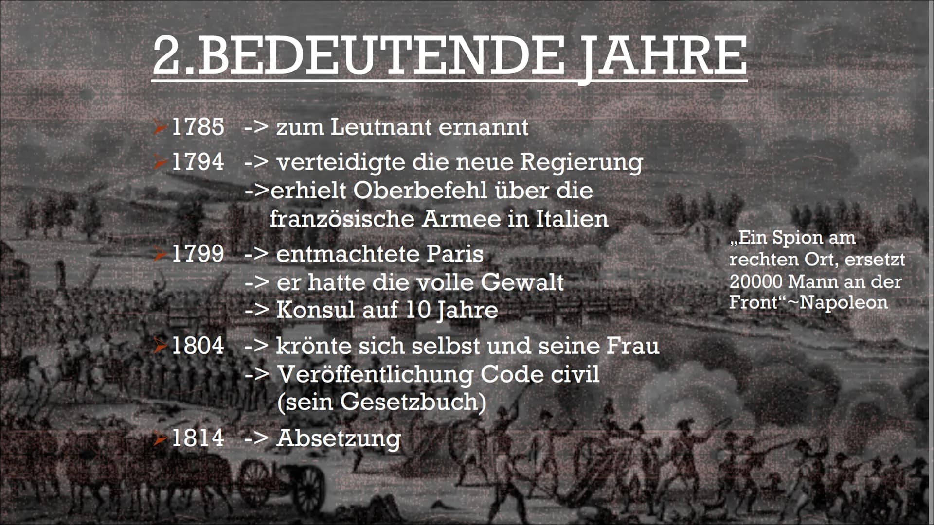 NAPOLEON
BONAPARTE
von Rebecca Karl INHALTSVERZEICHNIS
1. Steckbrief
1.2. Absturz, Niederlage und Tod
2. Bedeutende Jahre
3.
Feldzüge
4. Sei